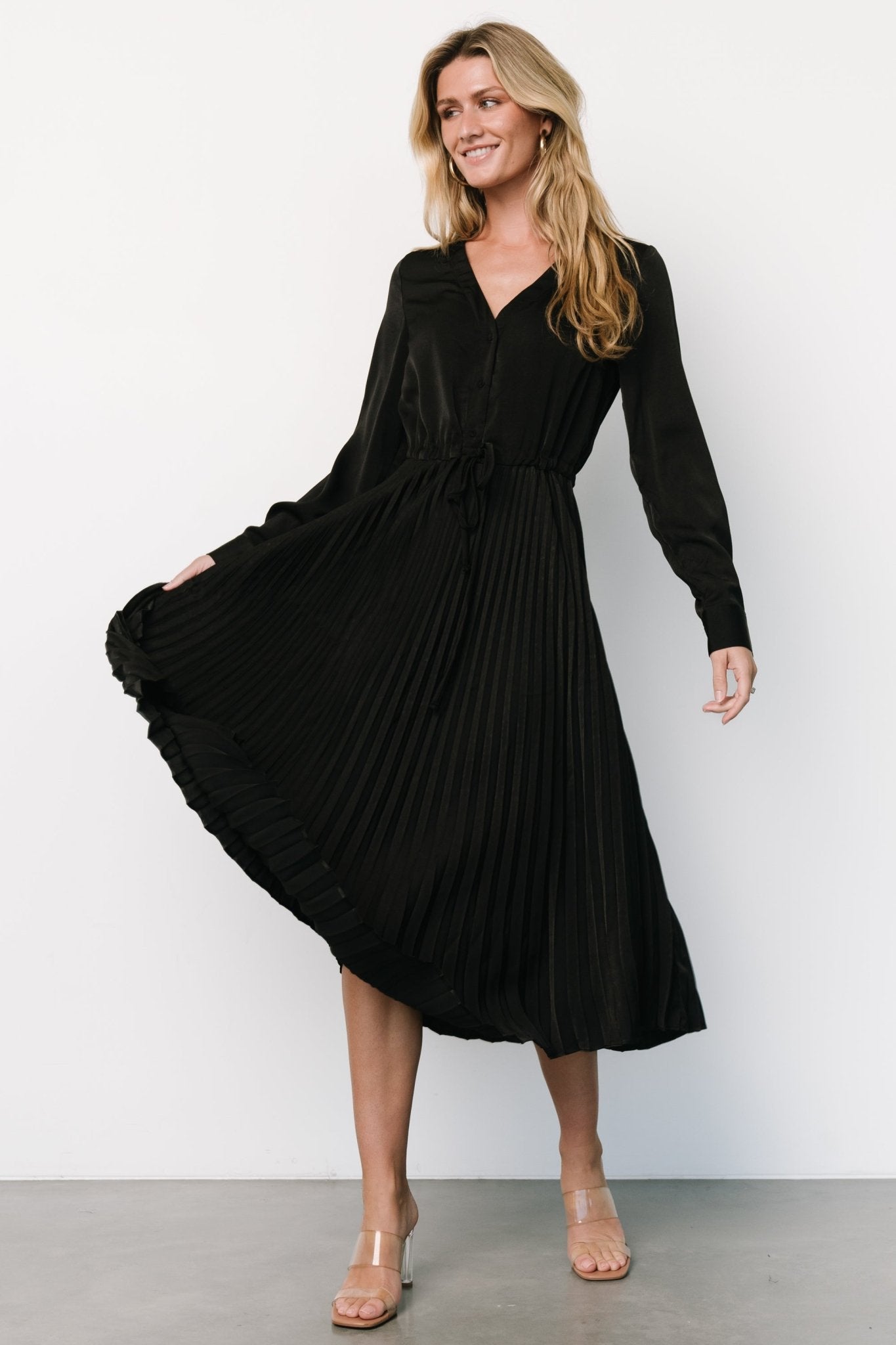 Waco Pleated Dress | Black High Quality Buy Online