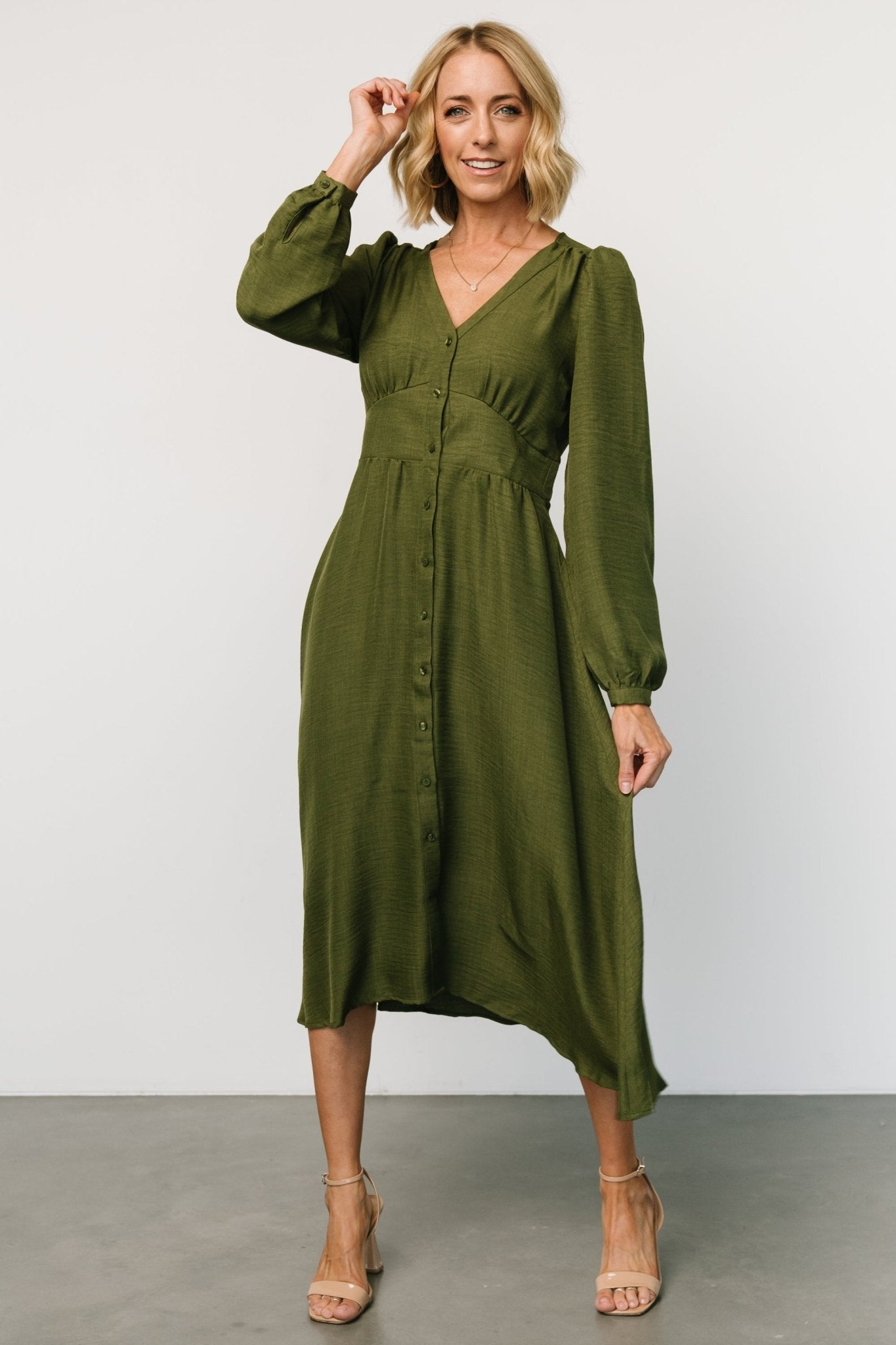 Faith Button Midi Dress | Olive Discount Wide Range Of