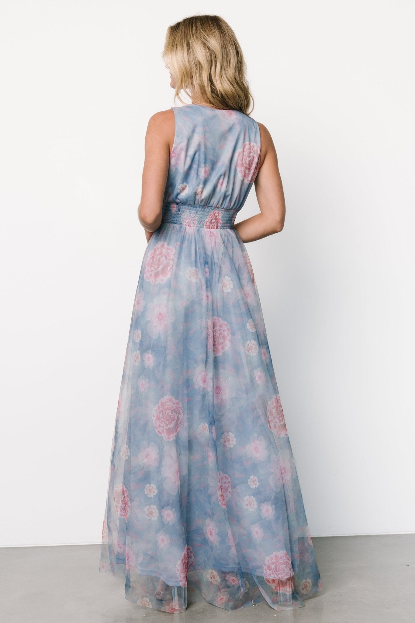 Kamila Tulle Maxi Dress | Light Blue + Pink Floral Buy Cheap Best Wholesale