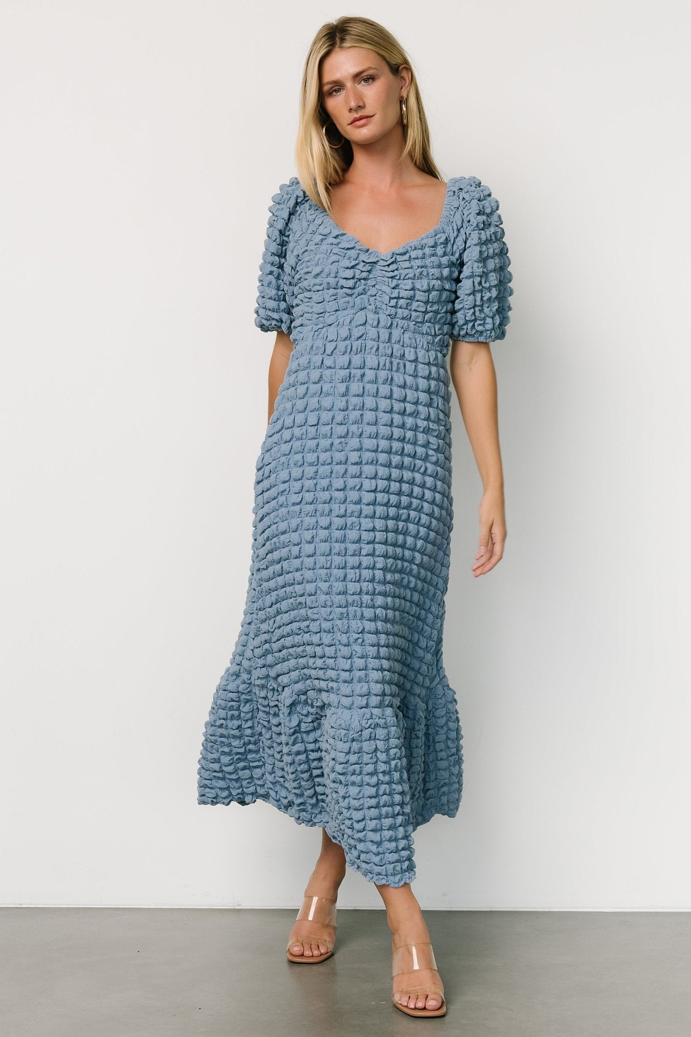 Therese Textured Dress | Denim Blue Free Shipping For Sale