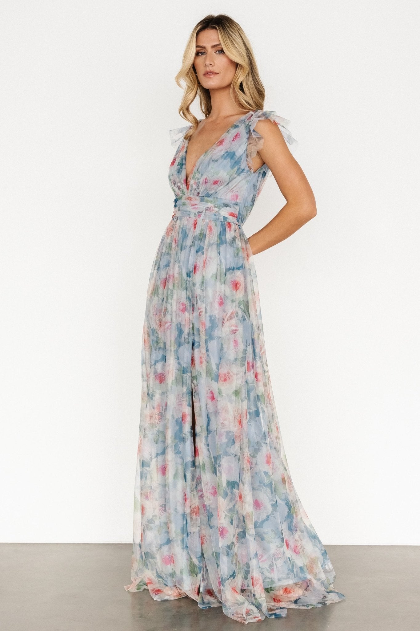 Carmine Maxi Dress | Dusty Blue Floral Free Shipping Fashion Style