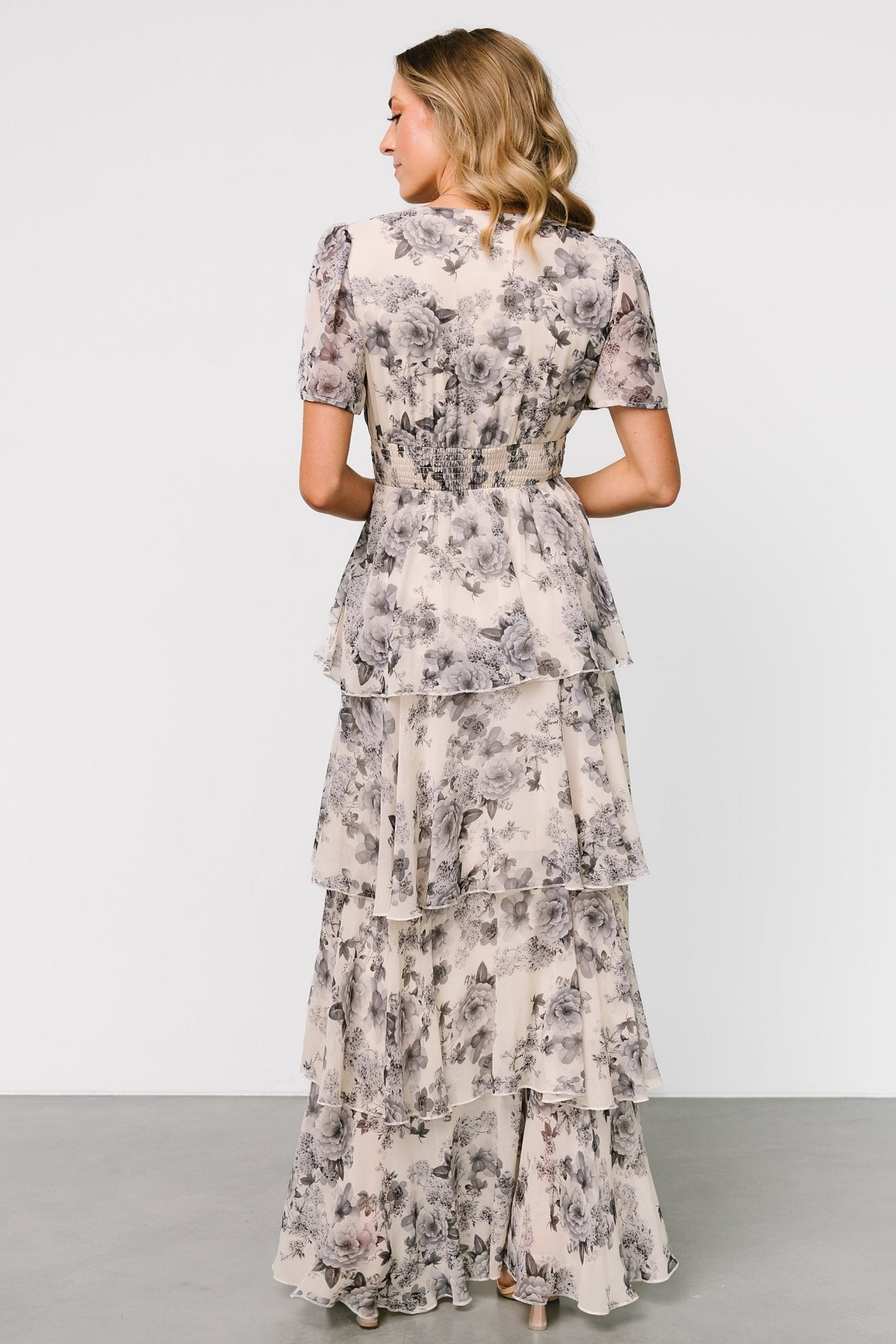 Montaigne Ruffle Maxi Dress | Beige + Slate Floral Clearance Visit New