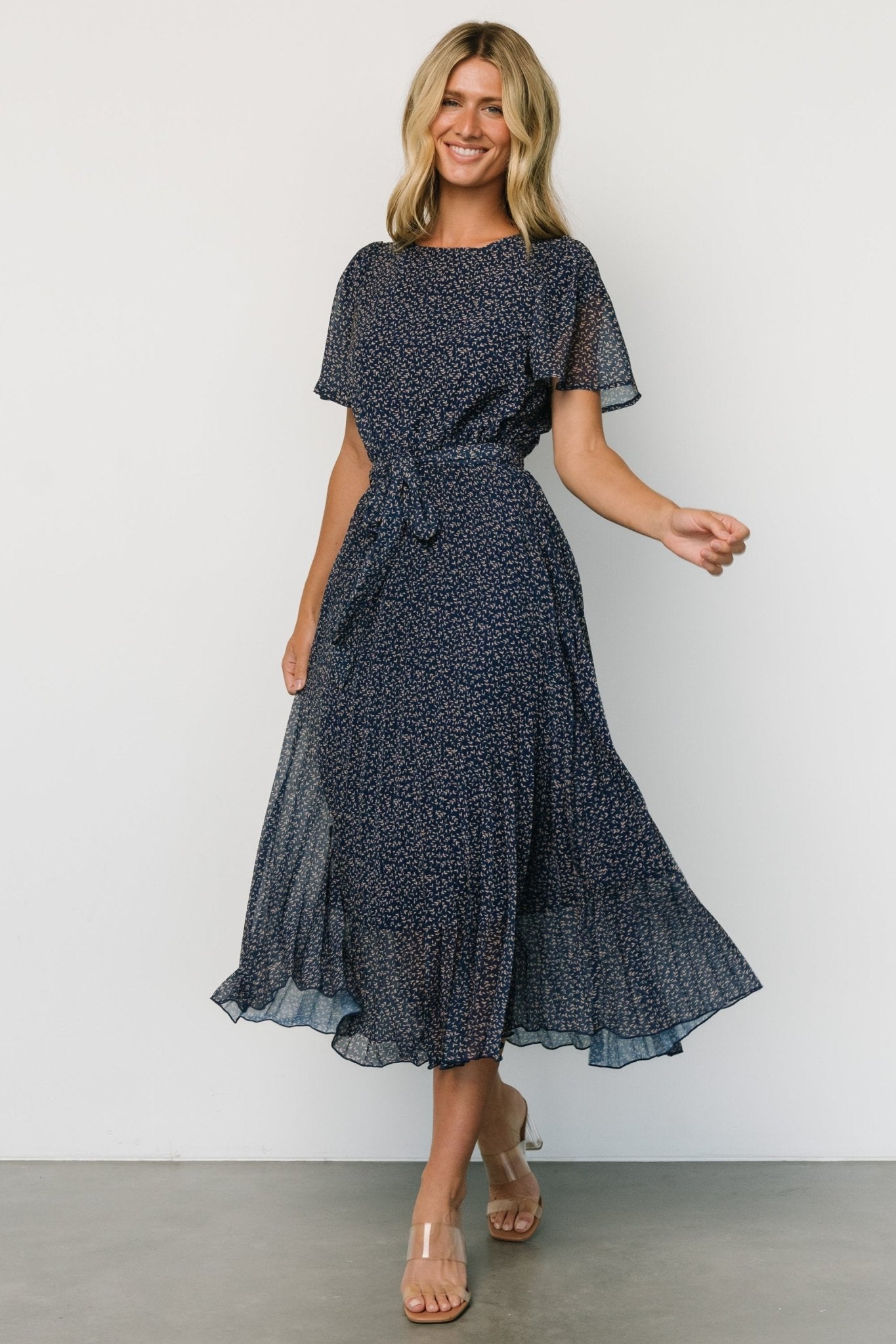 Prim Pleated Dress | Navy Print Footlocker Pictures Sale Online