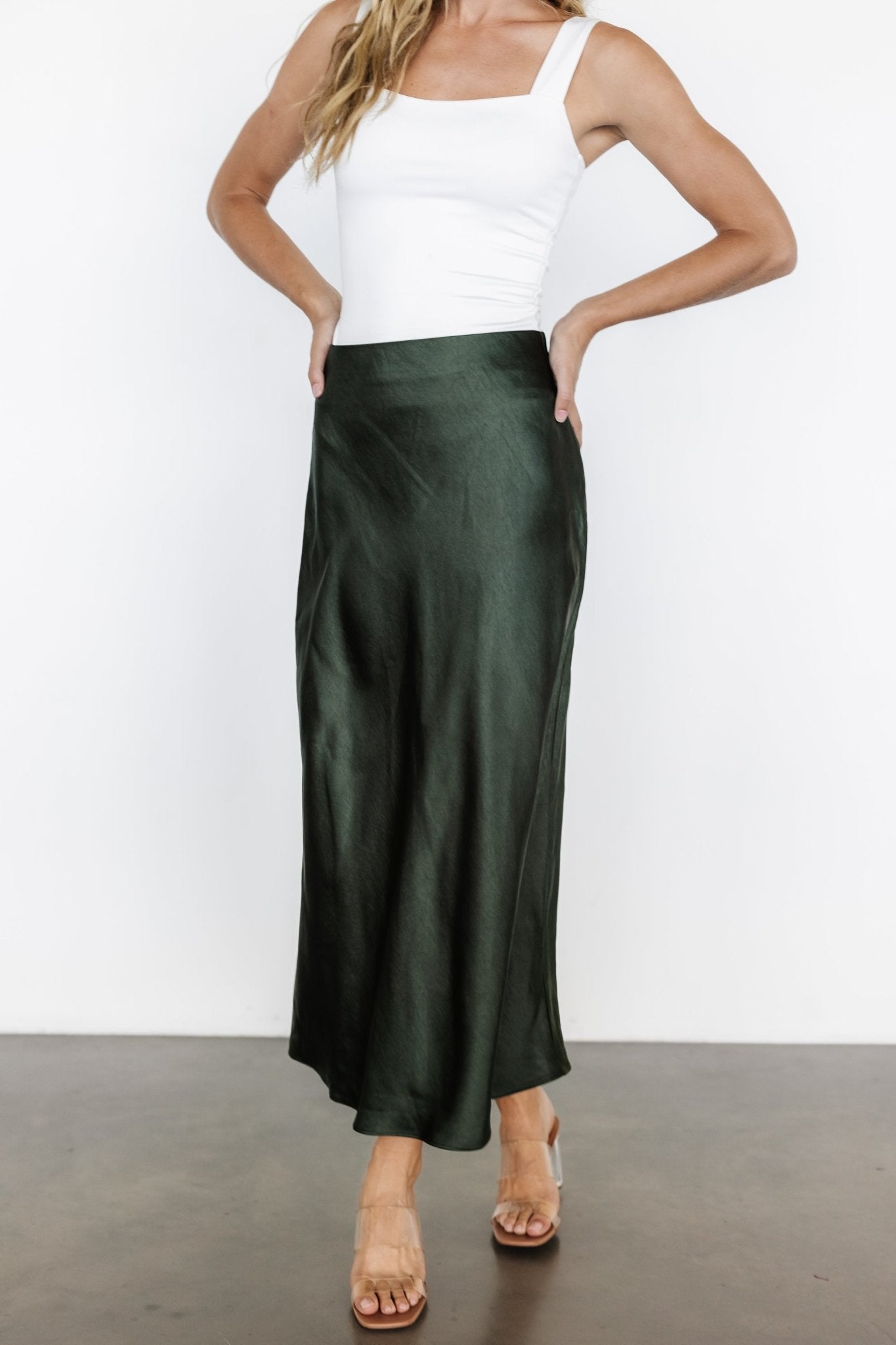 Celeste Satin Midi Skirt | Dark Green Buy Cheap Nicekicks