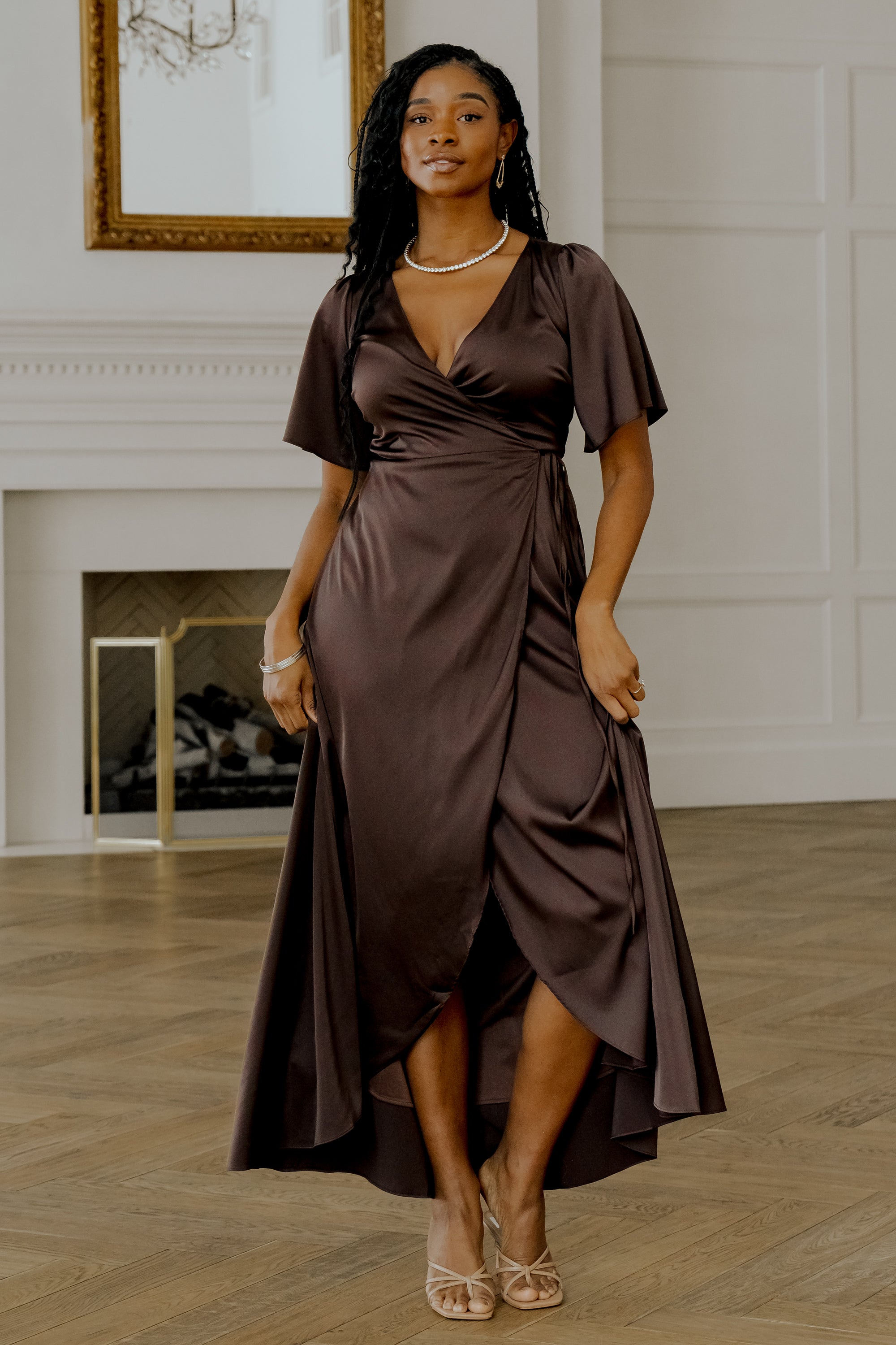 Vara Satin Maxi Wrap Dress | Espresso Buy Cheap Get Authentic