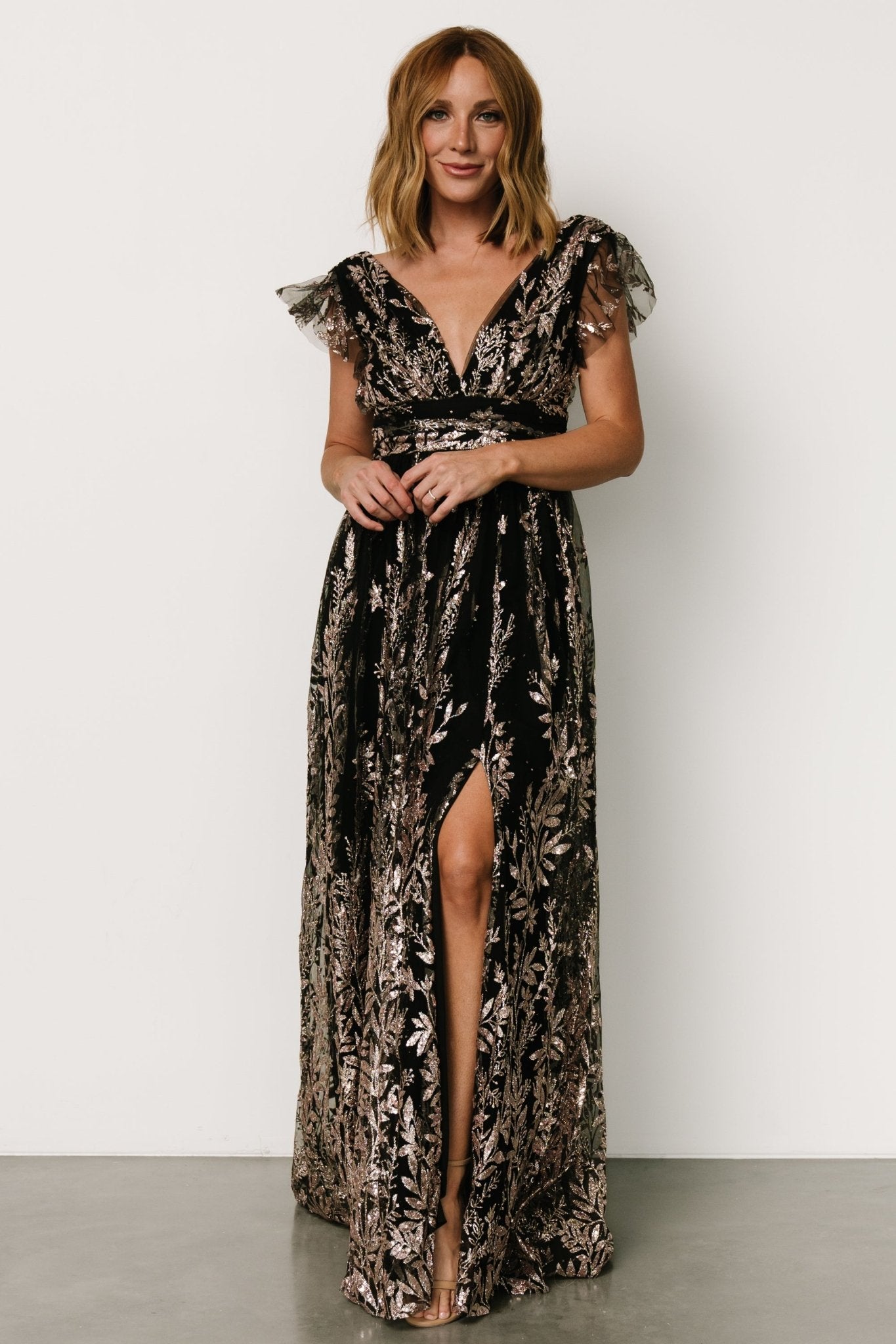 Karina Shimmer Gown | Black + Rose Gold Cheap View