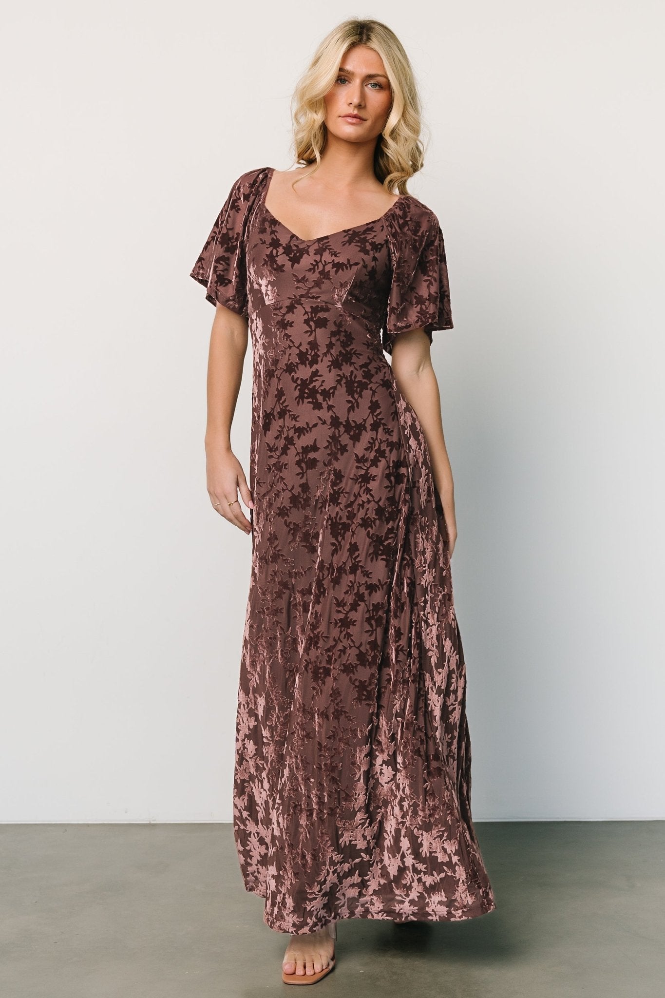 Everley Velvet Maxi Dress | Espresso Looking For Sale Online