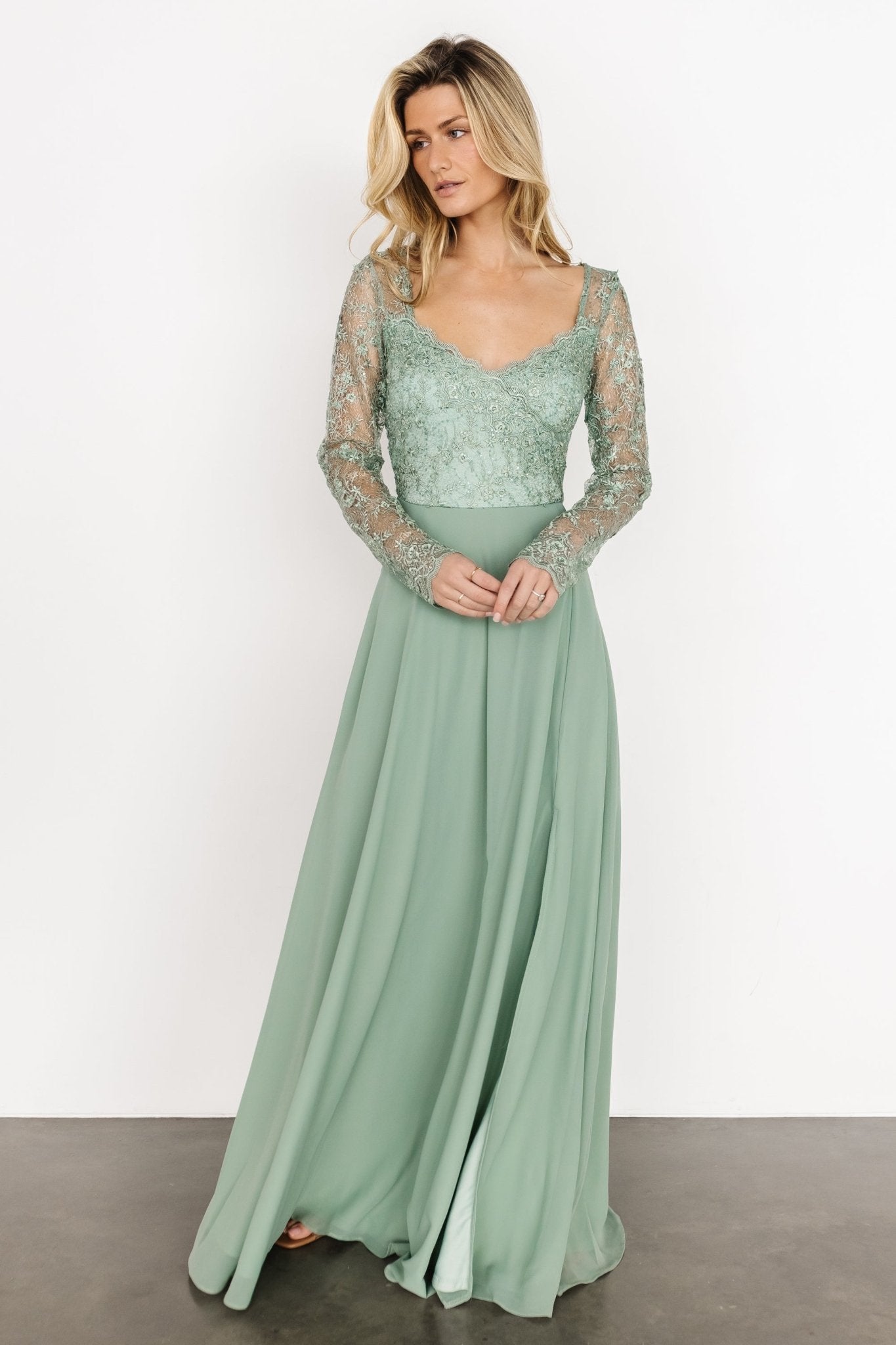 Adalaide Long Sleeve Maxi Dress | Dusty Sage Buy Cheap Popular