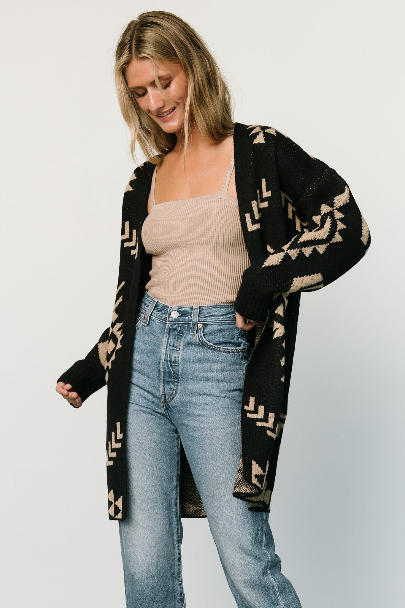 Hays Oversized Cardigan | Black + Tan Outlet Big Discount