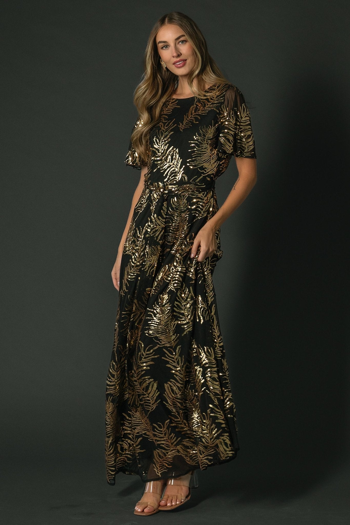 Muse Sequin Maxi Dress | Black + Gold Collections For Sale