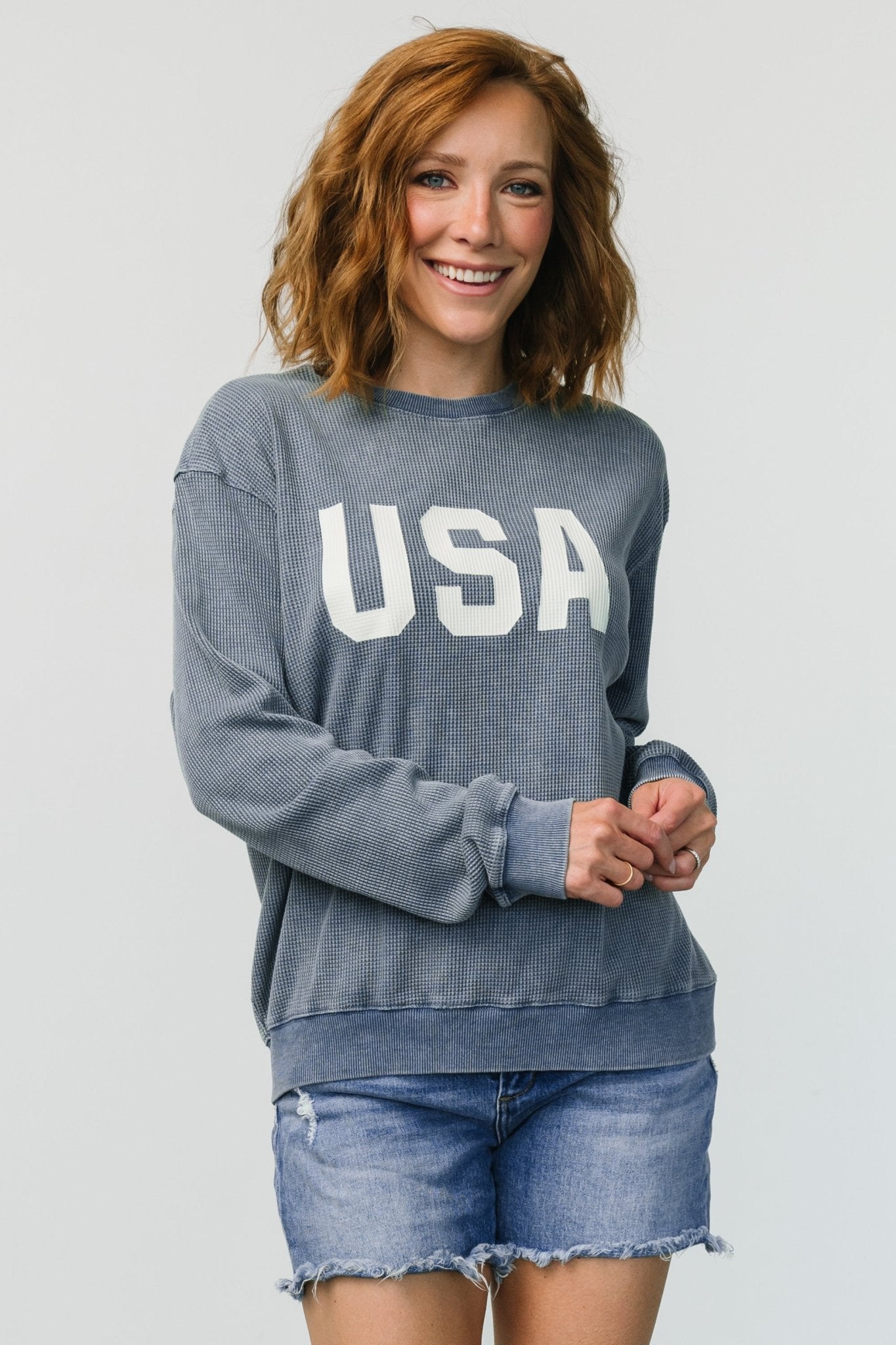 USA Sweater Top | Slate Blue Official For Sale