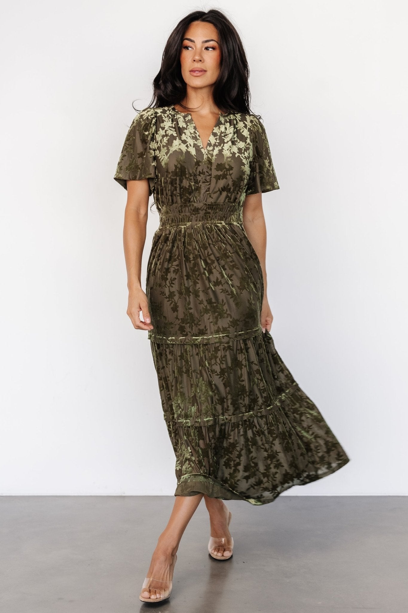 Bronwyn Velvet Dress | Olive Free Shipping High Quality