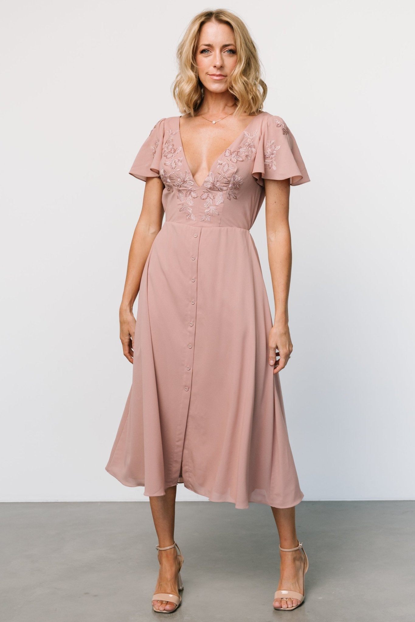 Swan Bead Embroidered Midi Dress | Dusty Rose Buy Cheap Clearance Store