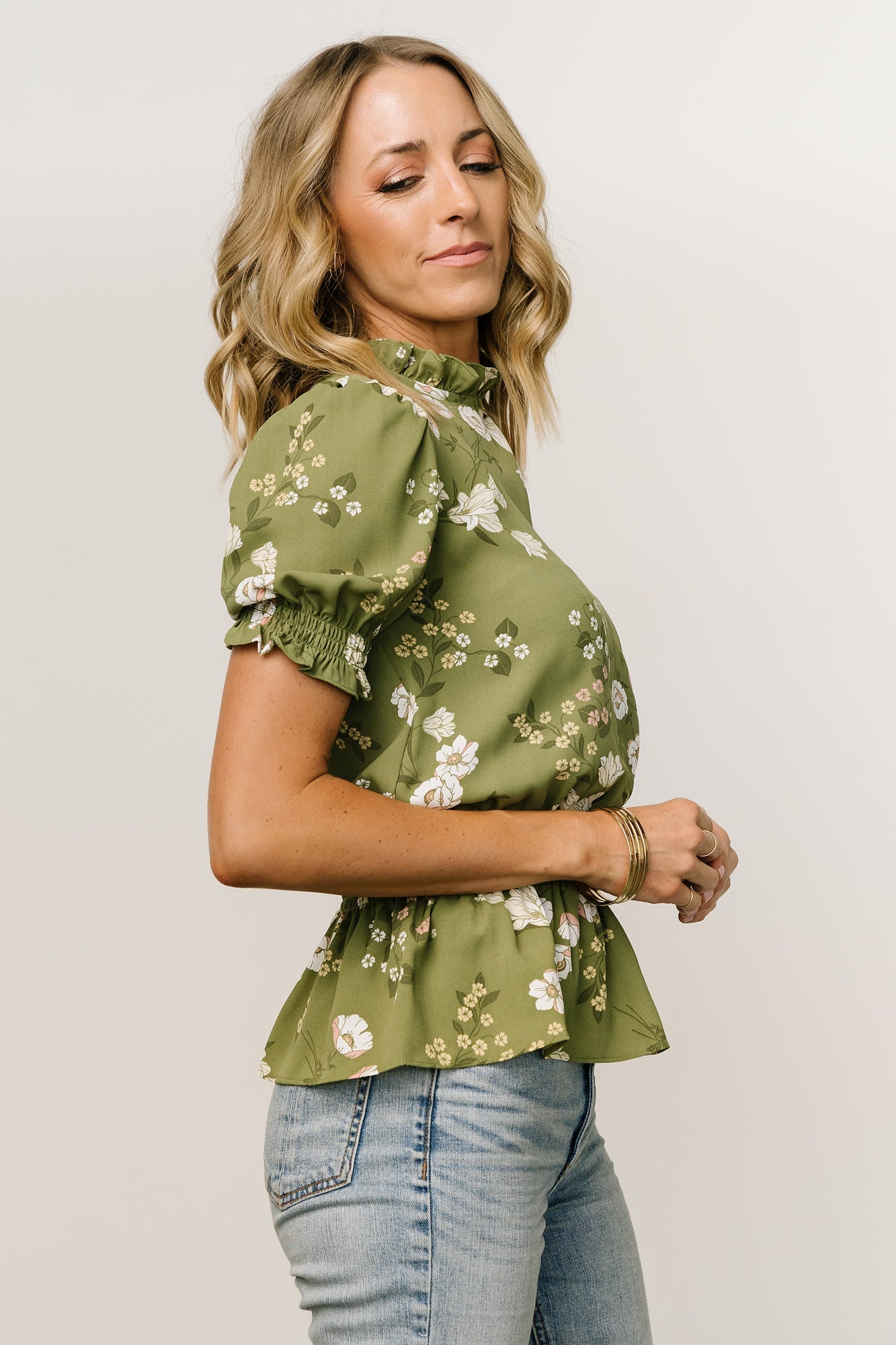 Beth Peplum Top | Olive Floral Sale Best Sale