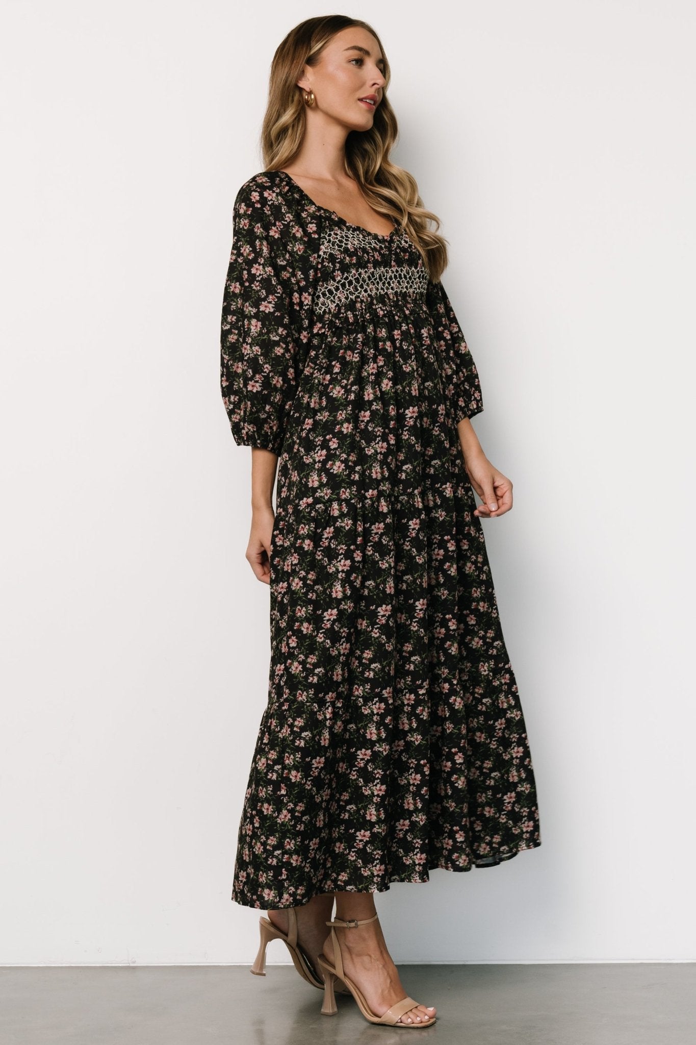 Louisa Smocked Maxi Dress | Black Floral Cheap Sale Online