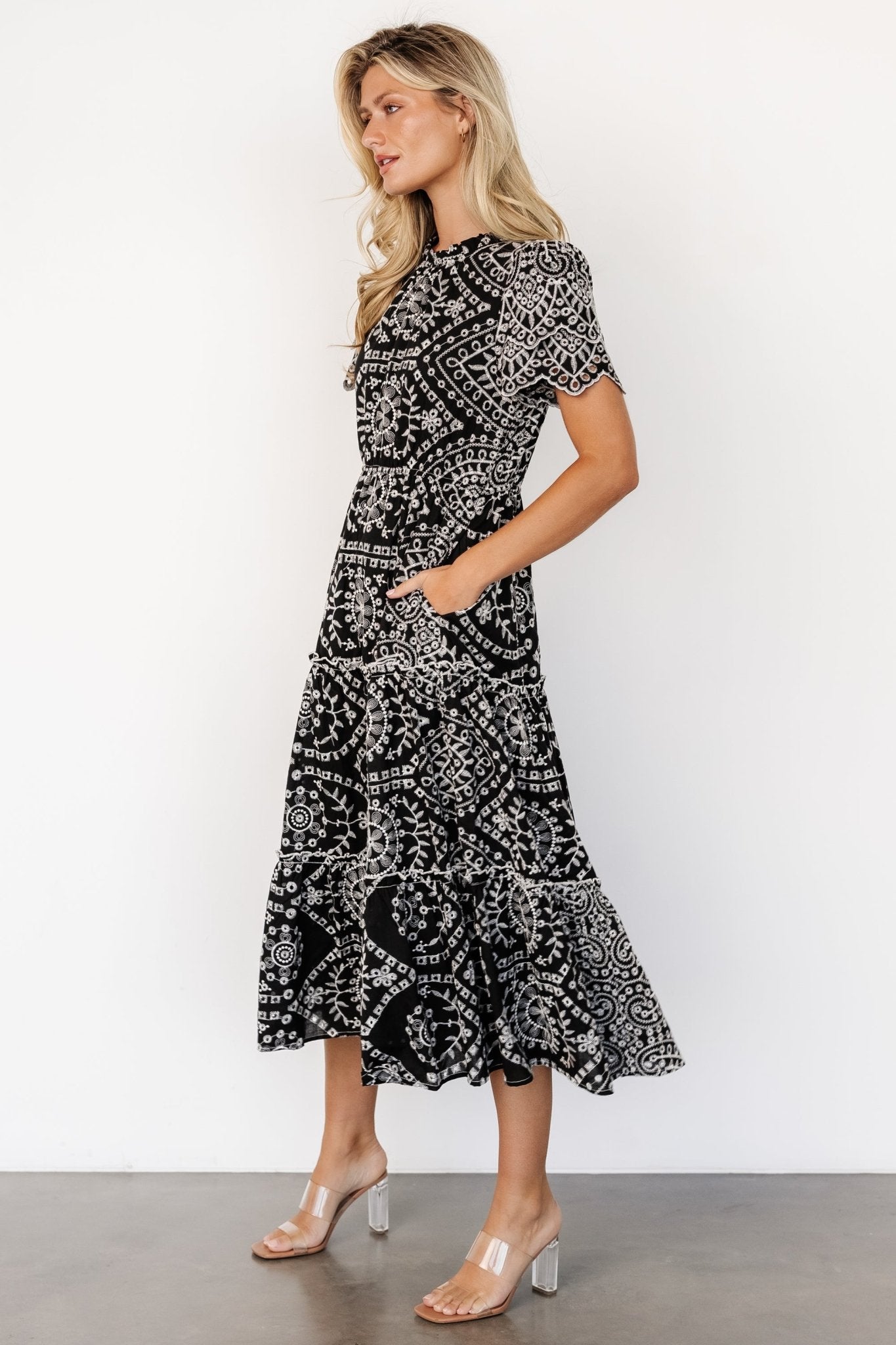 Mirabel Eyelet Midi Dress | Black + White Discount Looking For