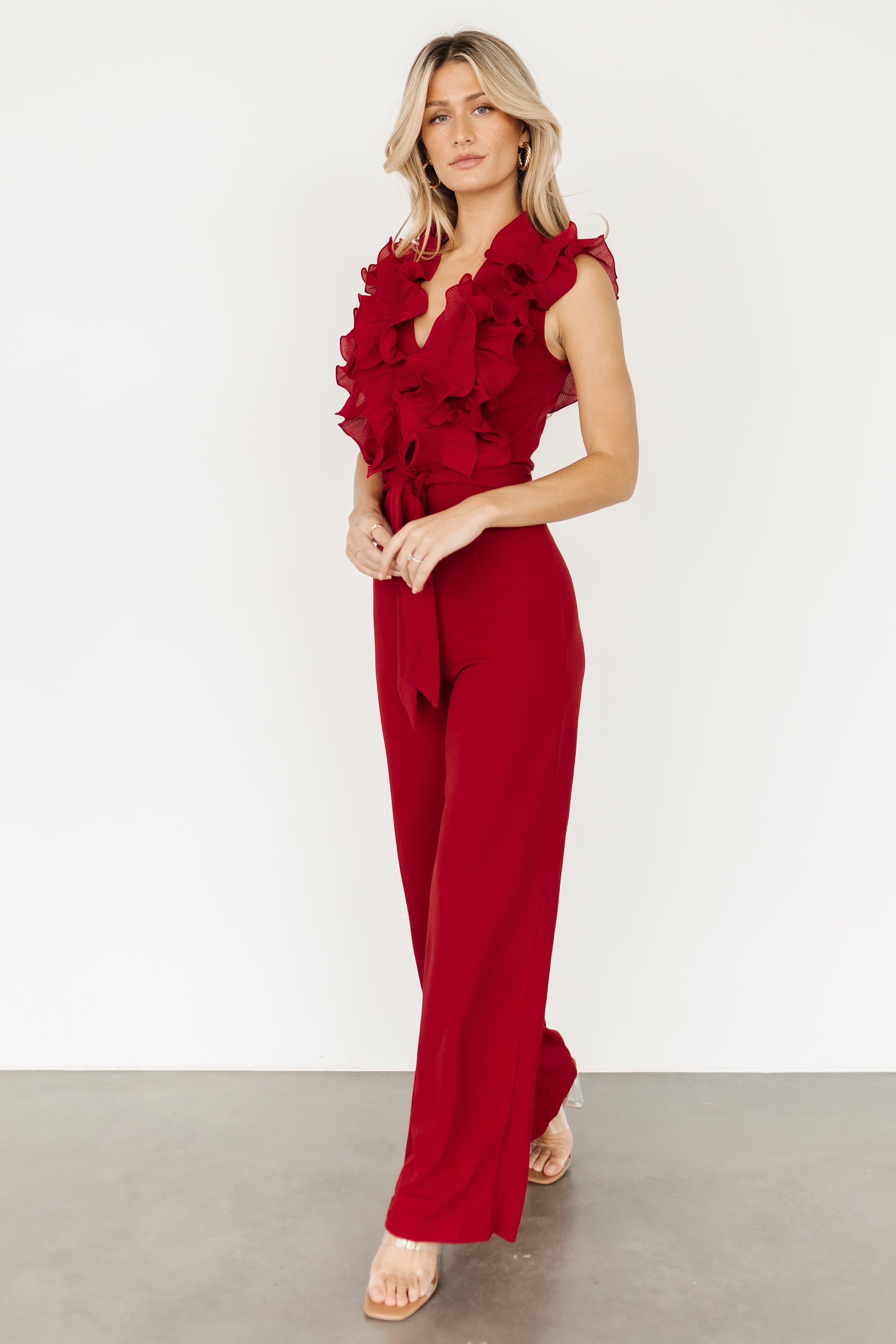 Tyra Ruffle Tank Jumpsuit | Burgundy Buy Cheap Browse