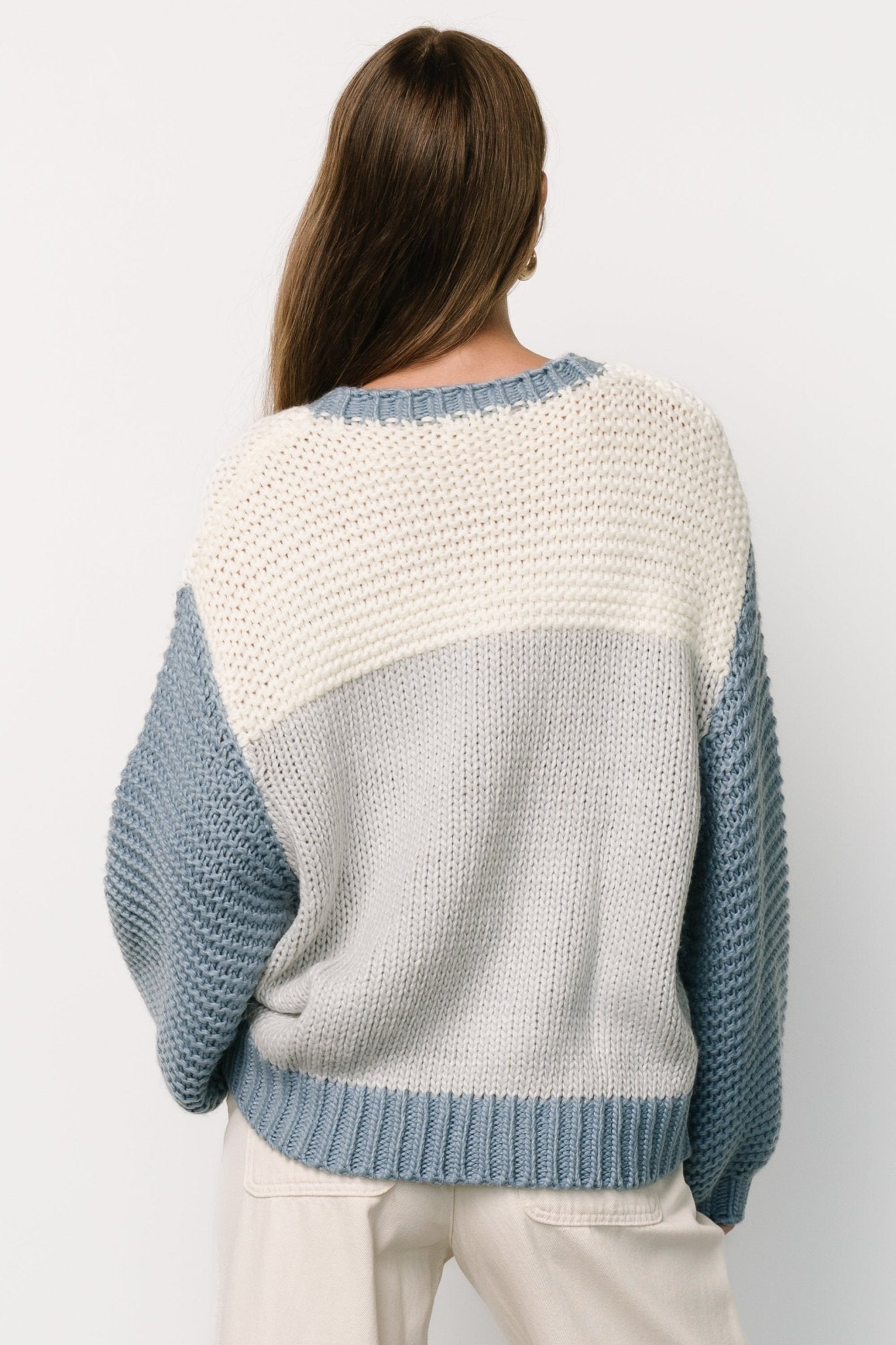 Hygge Chunky Knit Sweater | Blue + Cream Sale Cheap Online