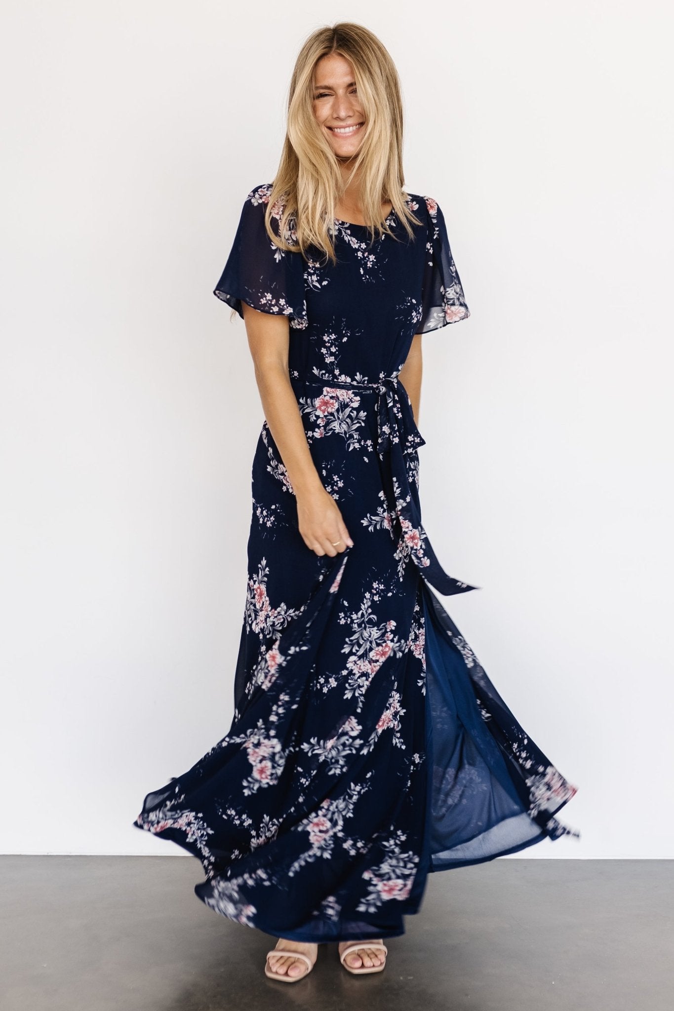 Naomi Short Sleeve Maxi Dress | Navy Floral Cheap Shop