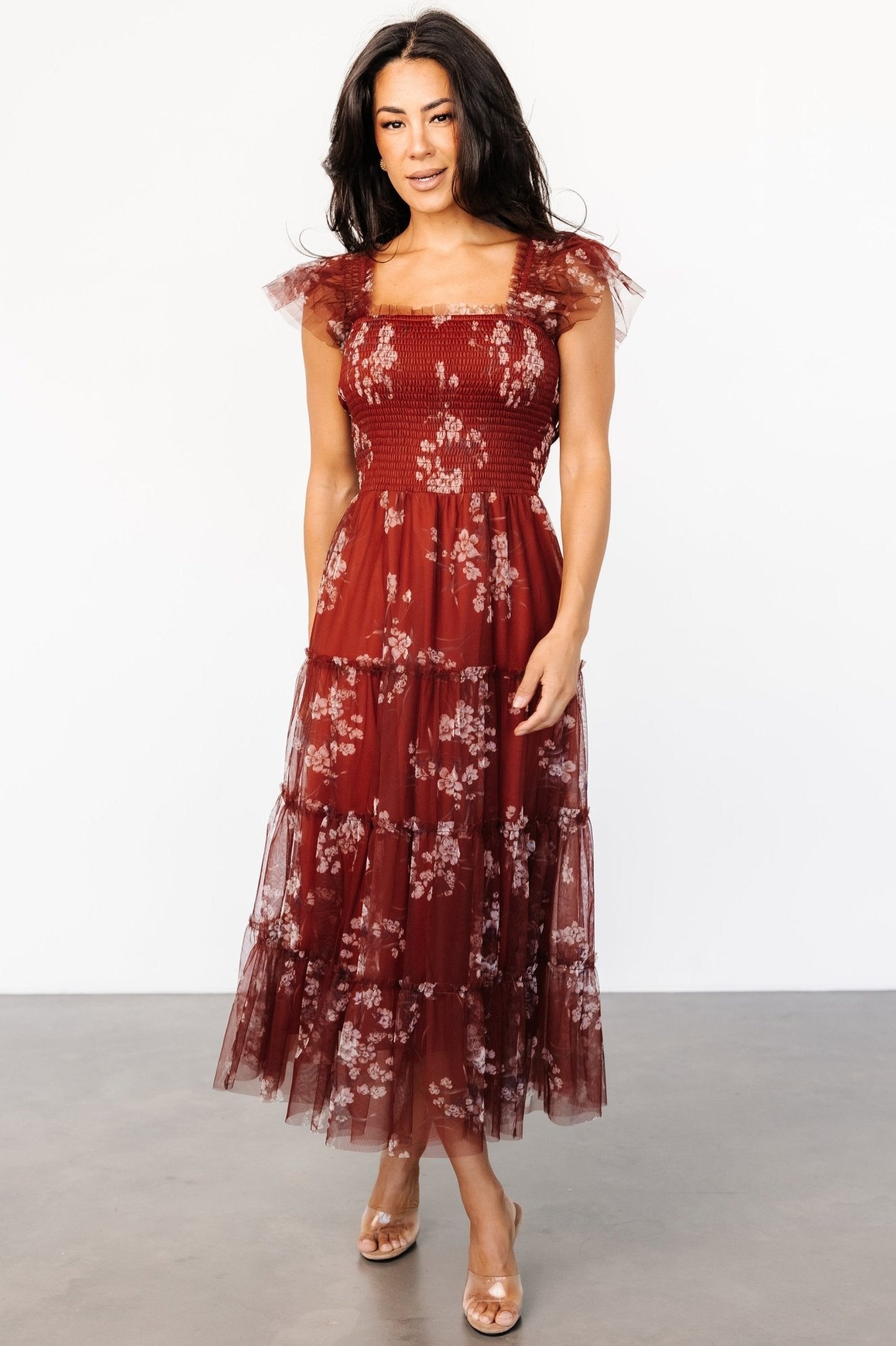 Clementine Tulle Midi Dress | Rust Floral Store Sale