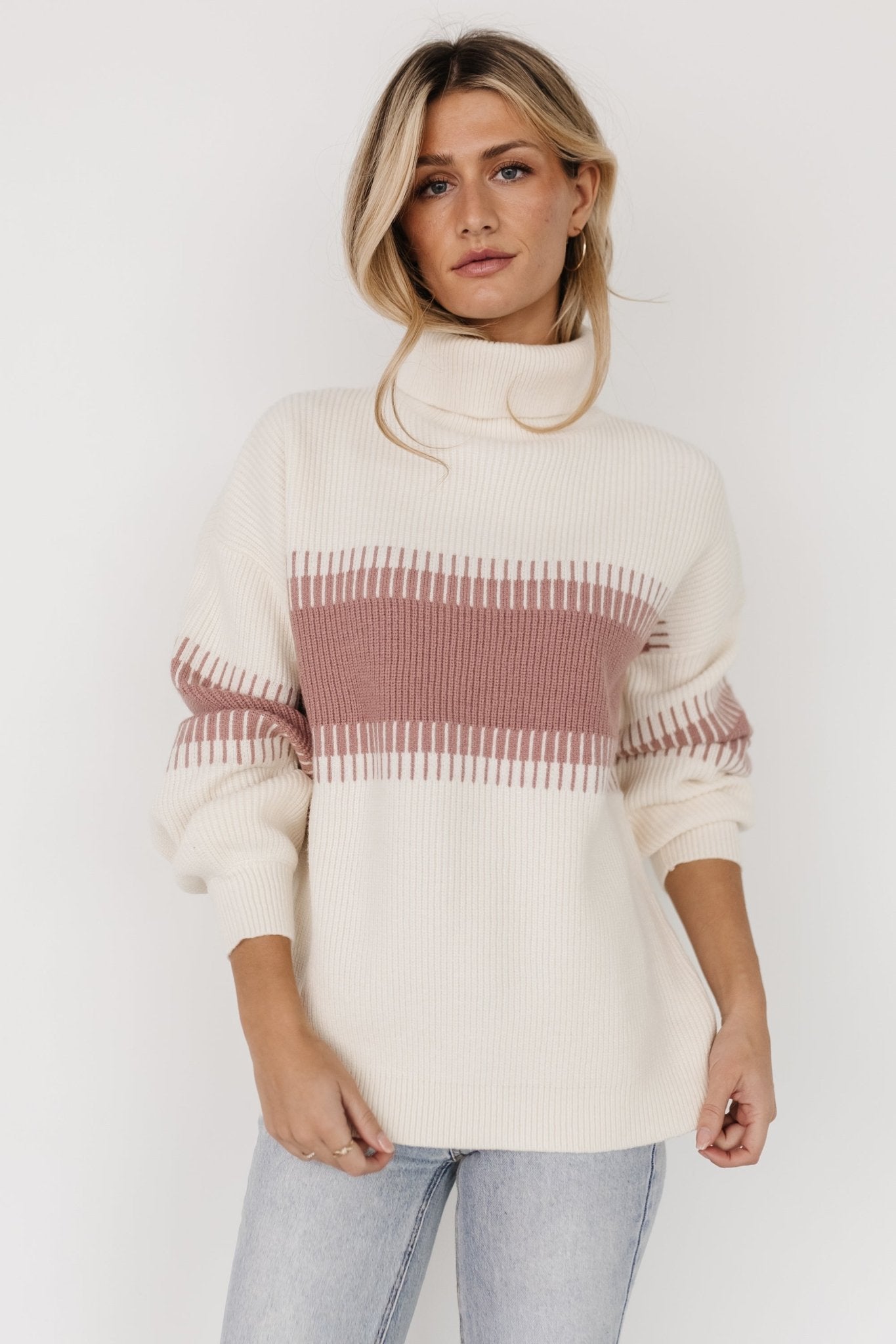 Antonov Turtle Neck Sweater | Mauve + Cream Low Pice Cheap Online