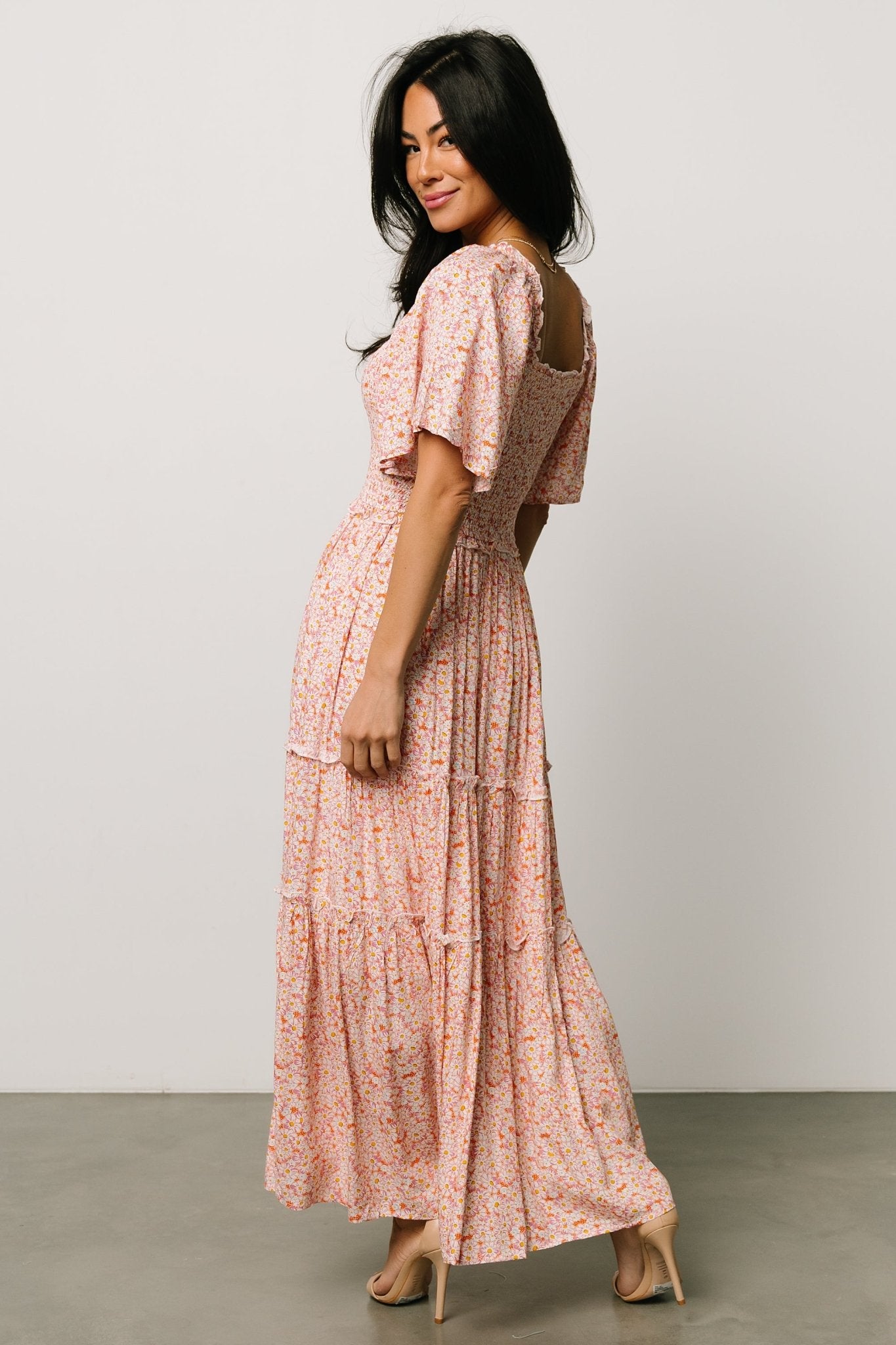 Regina Smocked Maxi Dress | Coral Floral Discount Explore