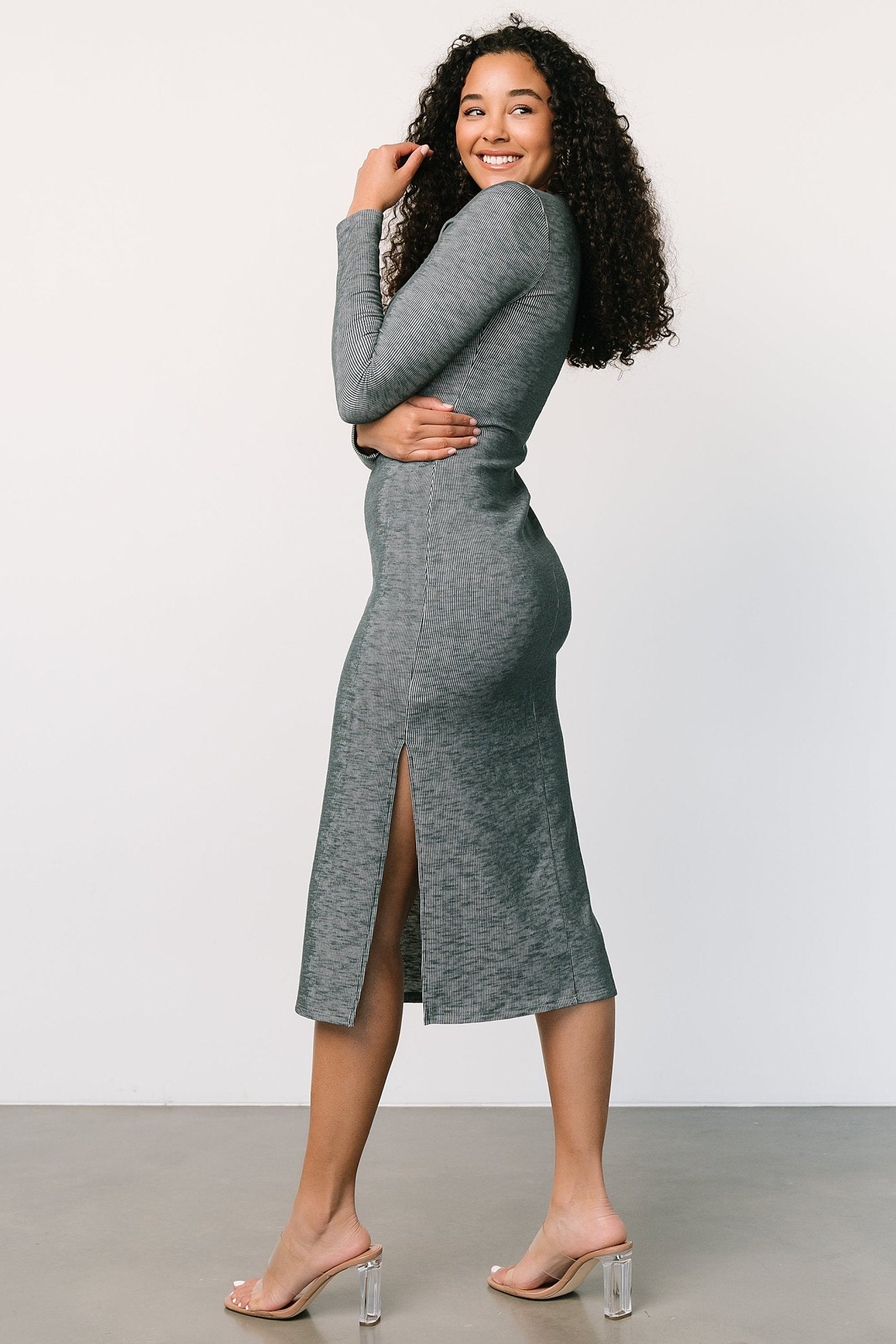 Denver Ribbed Midi Dress | Heathered Jade Outlet Order