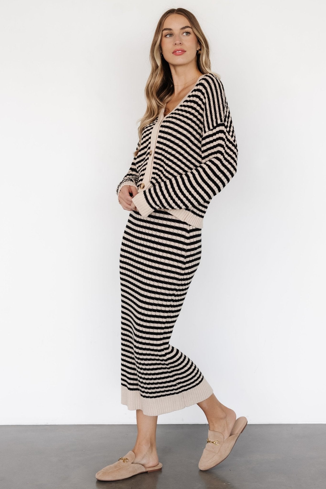 Justina Striped Knit Skirt | Black + Cream Sale Original