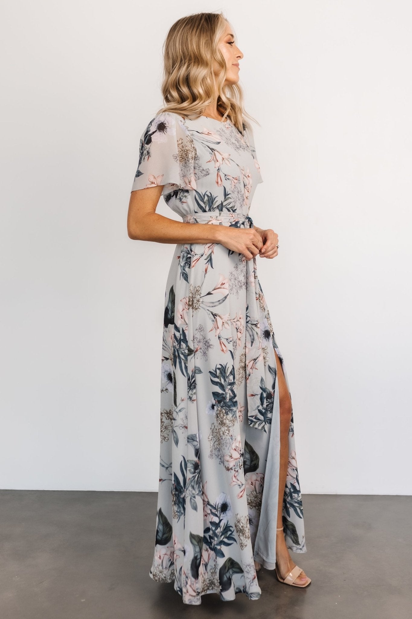 Naomi Short Sleeve Maxi Dress | Pale Blue Floral Quality From China Cheap