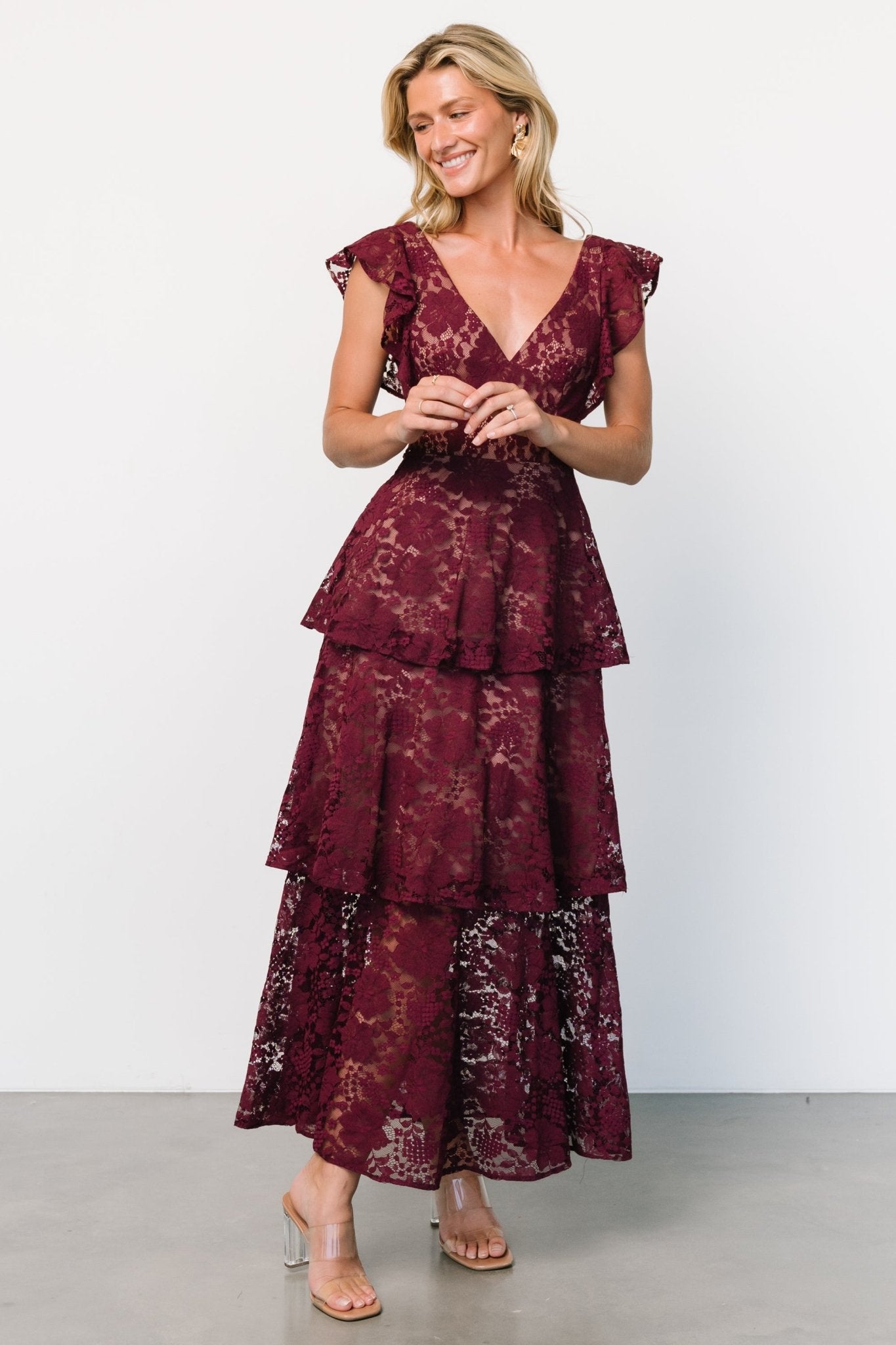 Margot Lace Tiered Maxi Dress | Wine Cheap Online Online