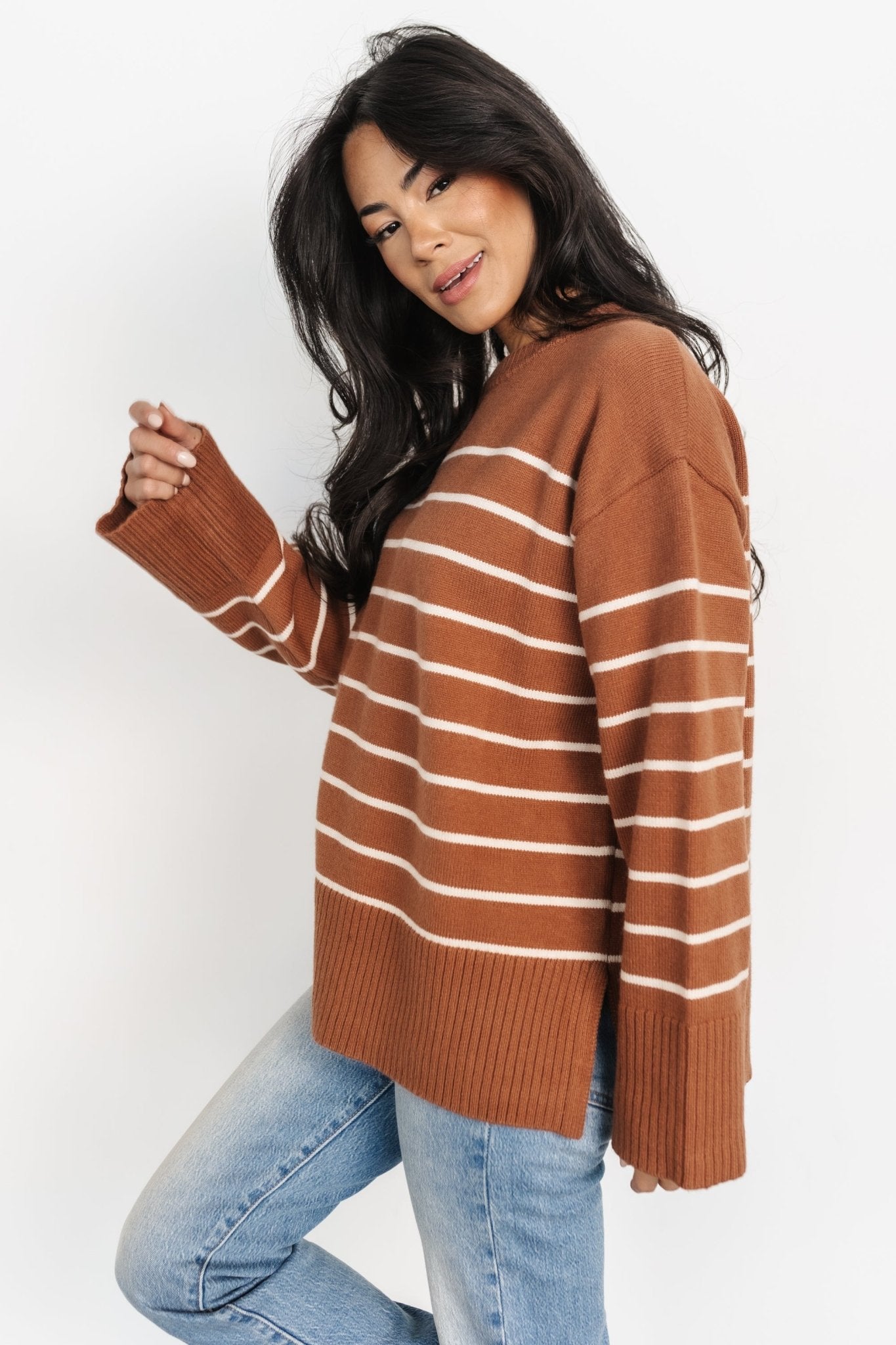 Emerson Stripe Knit Sweater | Dark Camel + Ivory Cheap Pice Store