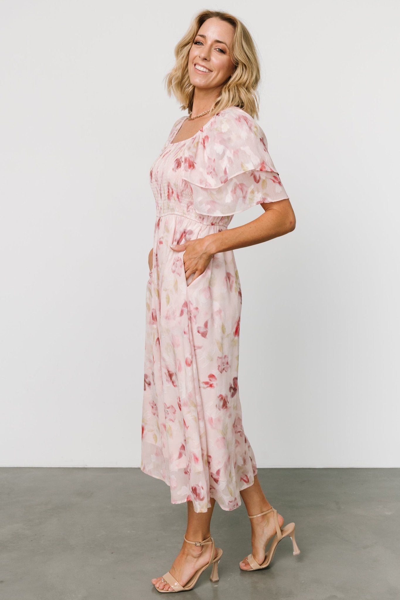 Flora Midi Dress | Blush Print Cheap 100% Authentic