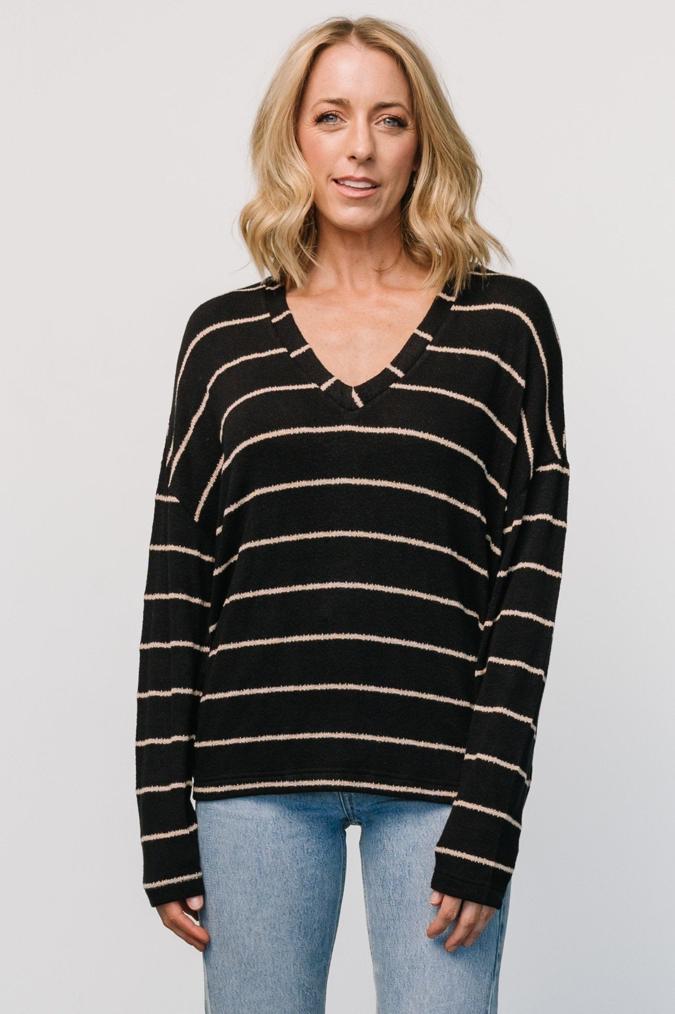 Houston Relaxed Sweater Top | Black Stripe Clearance Purchase