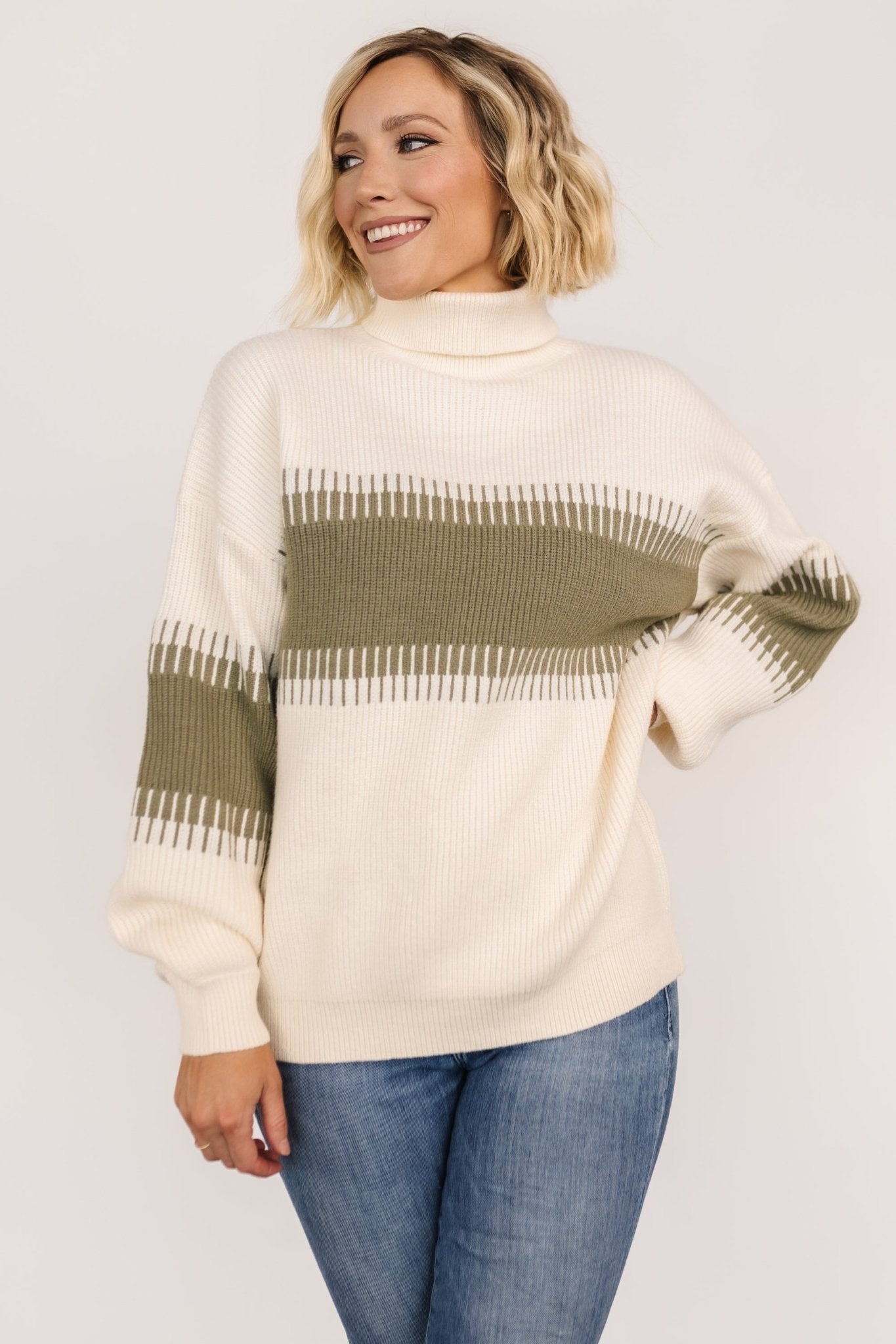 Antonov Turtle Neck Sweater | Sage + Cream Best Wholesale Sale Online