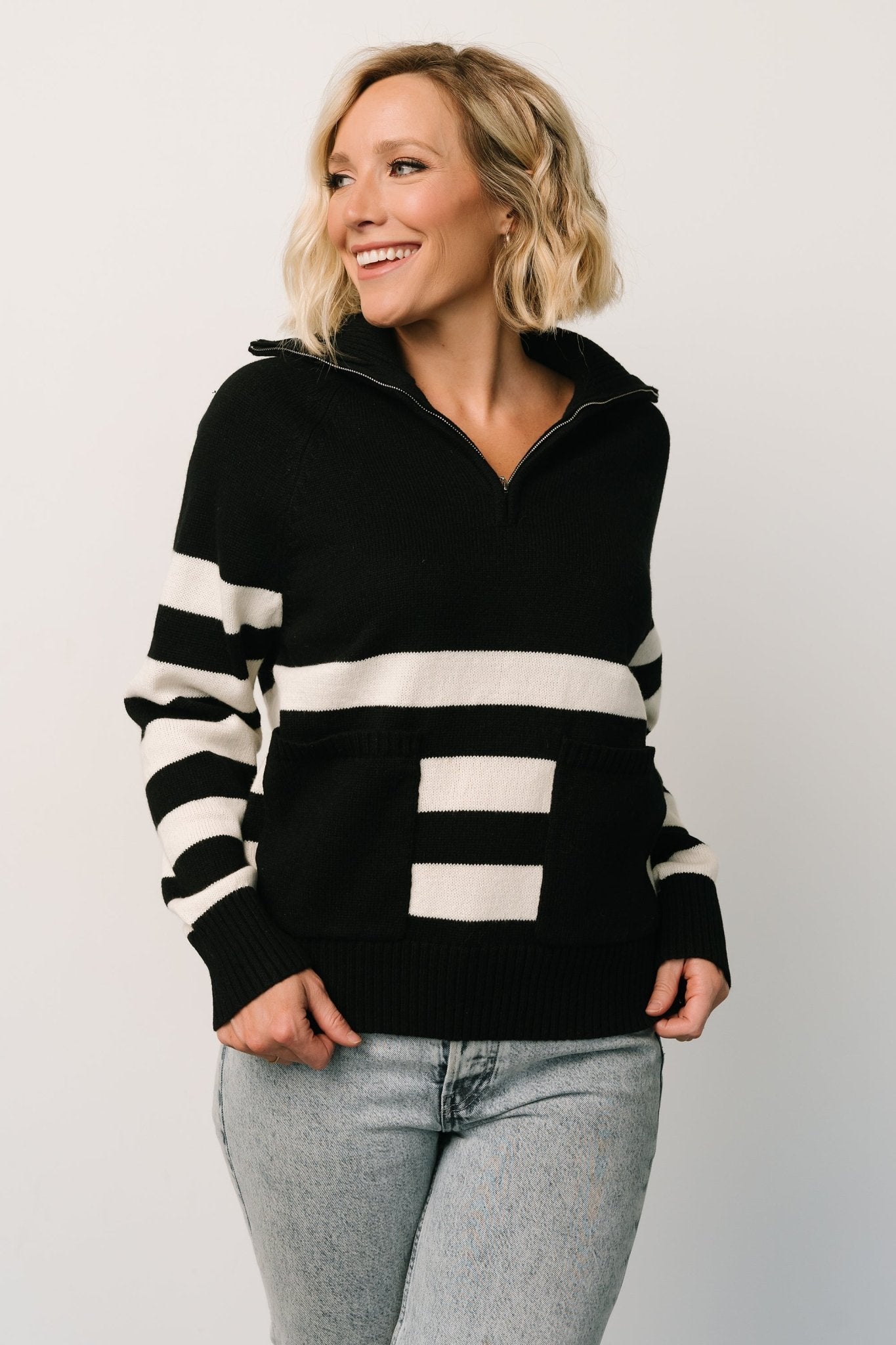 Trish Striped Sweater | Black + Off White Discount Cheap Online