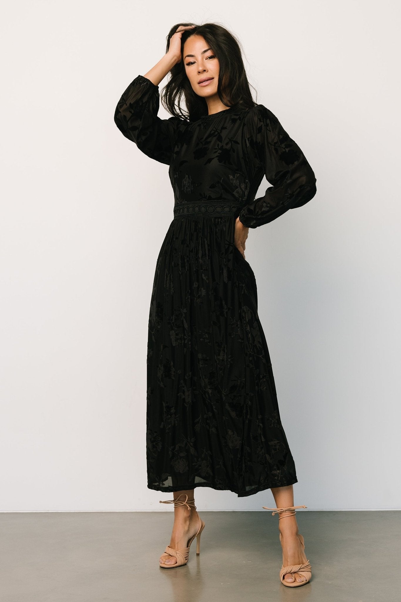 Christine Velvet Embossed Midi Dress | Black Buy Cheap Best Pices