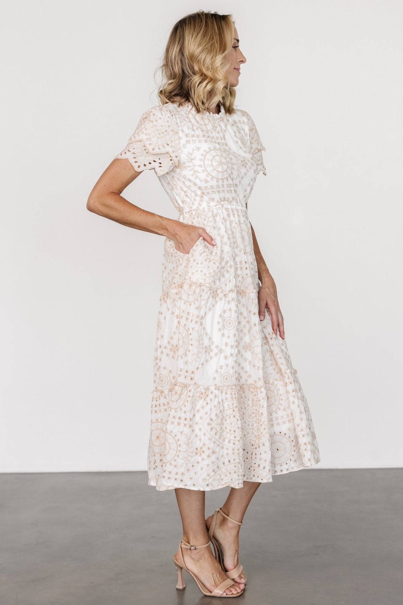 Mirabel Eyelet Midi Dress | White + Natural Discount Authentic Online