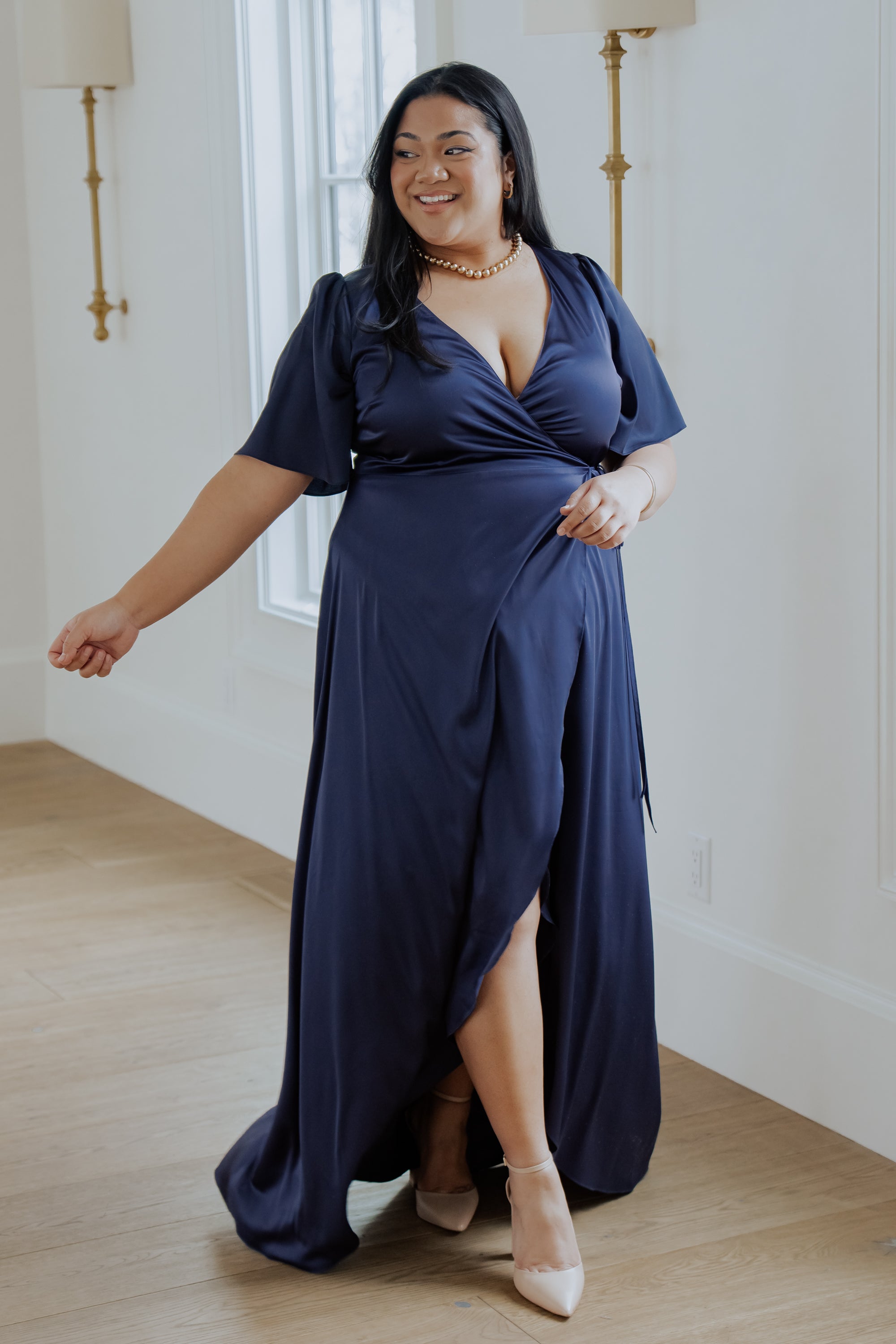 Vara Satin Maxi Wrap Dress | Navy Sale Reliable