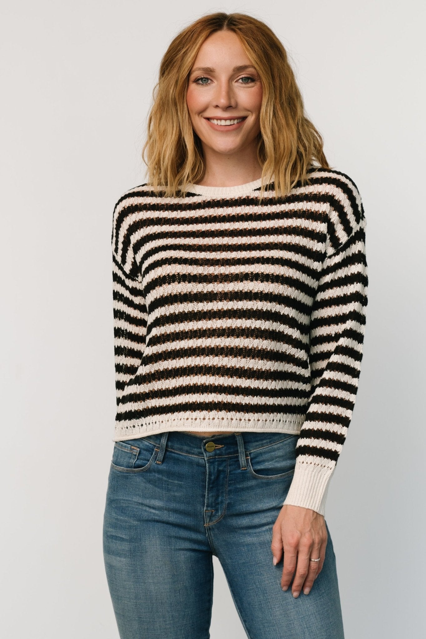 Dawn Open Knit Top | Black + Ivory Sale Comfortable