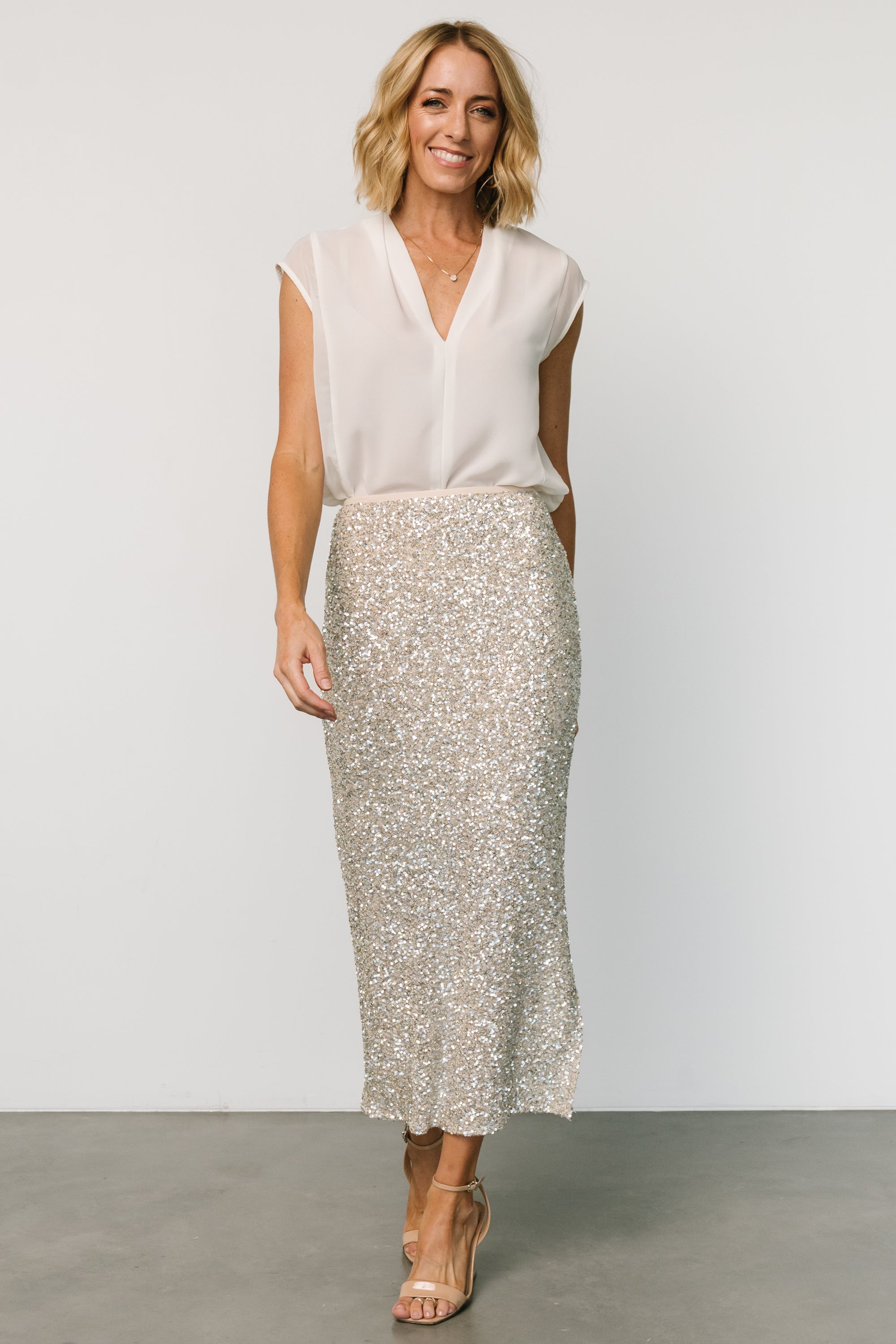 Charmed Sequin Midi Skirt | Champagne Free Shipping 2025 New