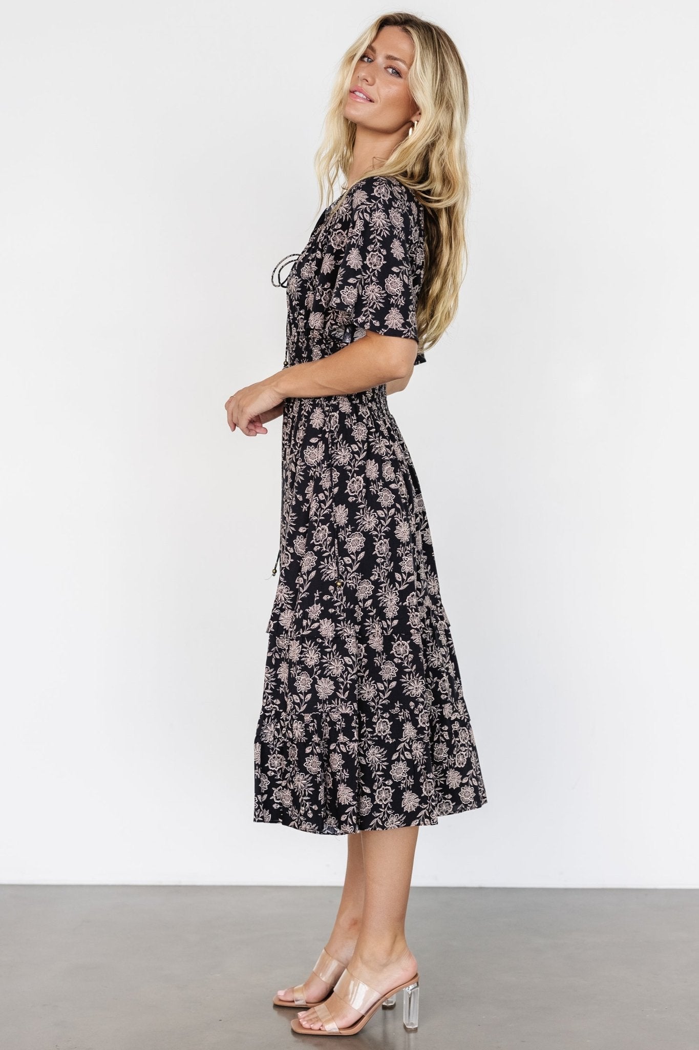 Spell Boho Midi Dress | Black + Taupe Floral Buy Cheap Countdown Package