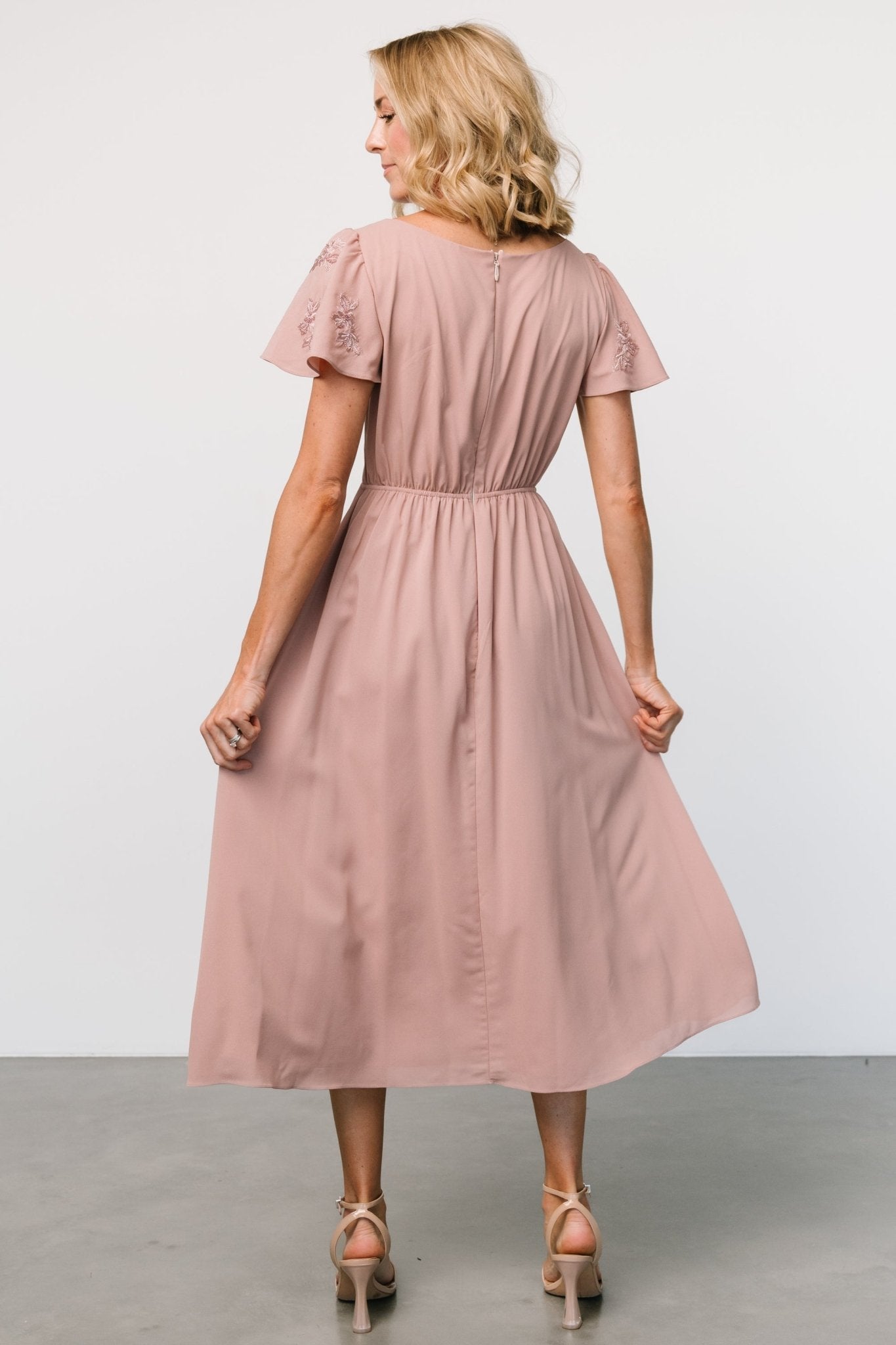 Swan Bead Embroidered Midi Dress | Dusty Rose Buy Cheap Clearance Store