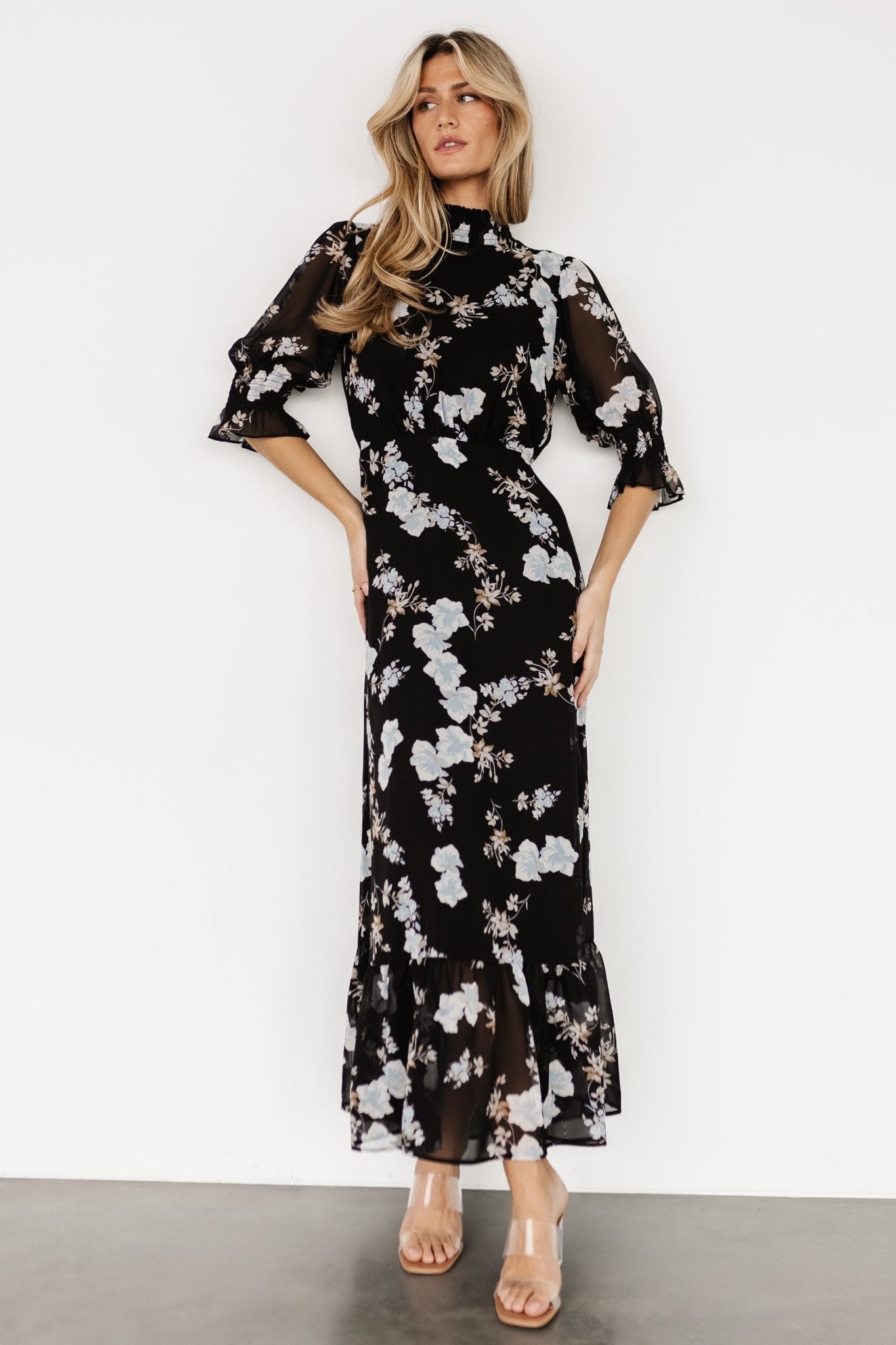 Marie Mock Neck Maxi Dress | Black Floral Cheap Professional