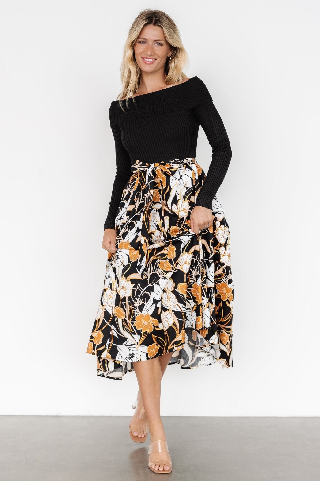 Selma Off Shoulder Dress | Black Multi Footlocker Finishline Online