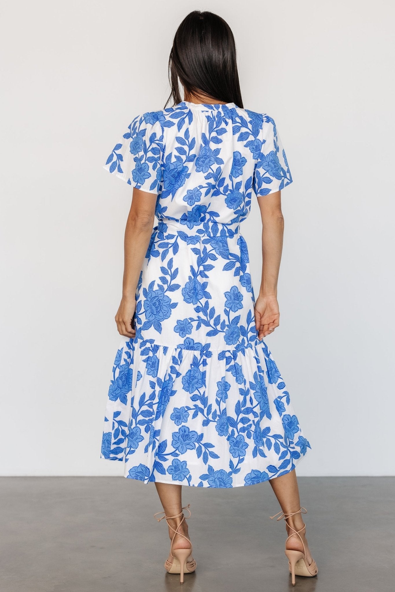 Lydie Button Midi Dress | White + Blue 2025 Sale Online