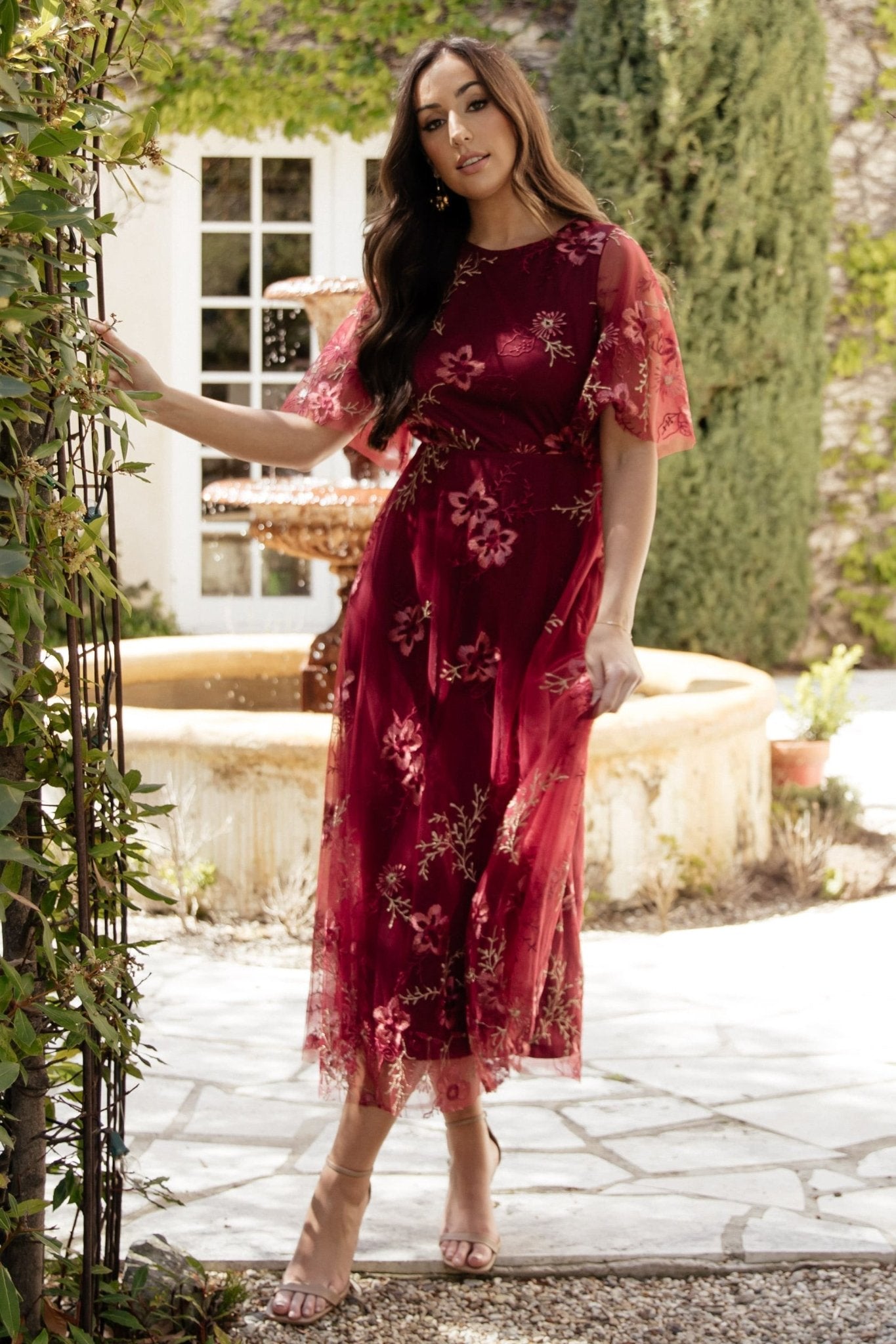 Arabella Embroidered Tulle Maxi Dress | Burgundy Floral For Nice Online