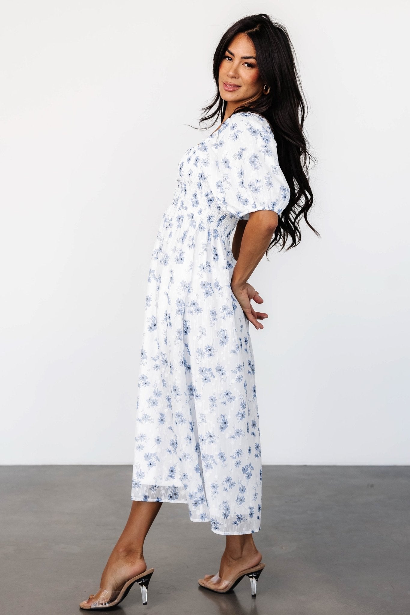 Luca Dress | White + Blue Floral Fashion Style Cheap Online