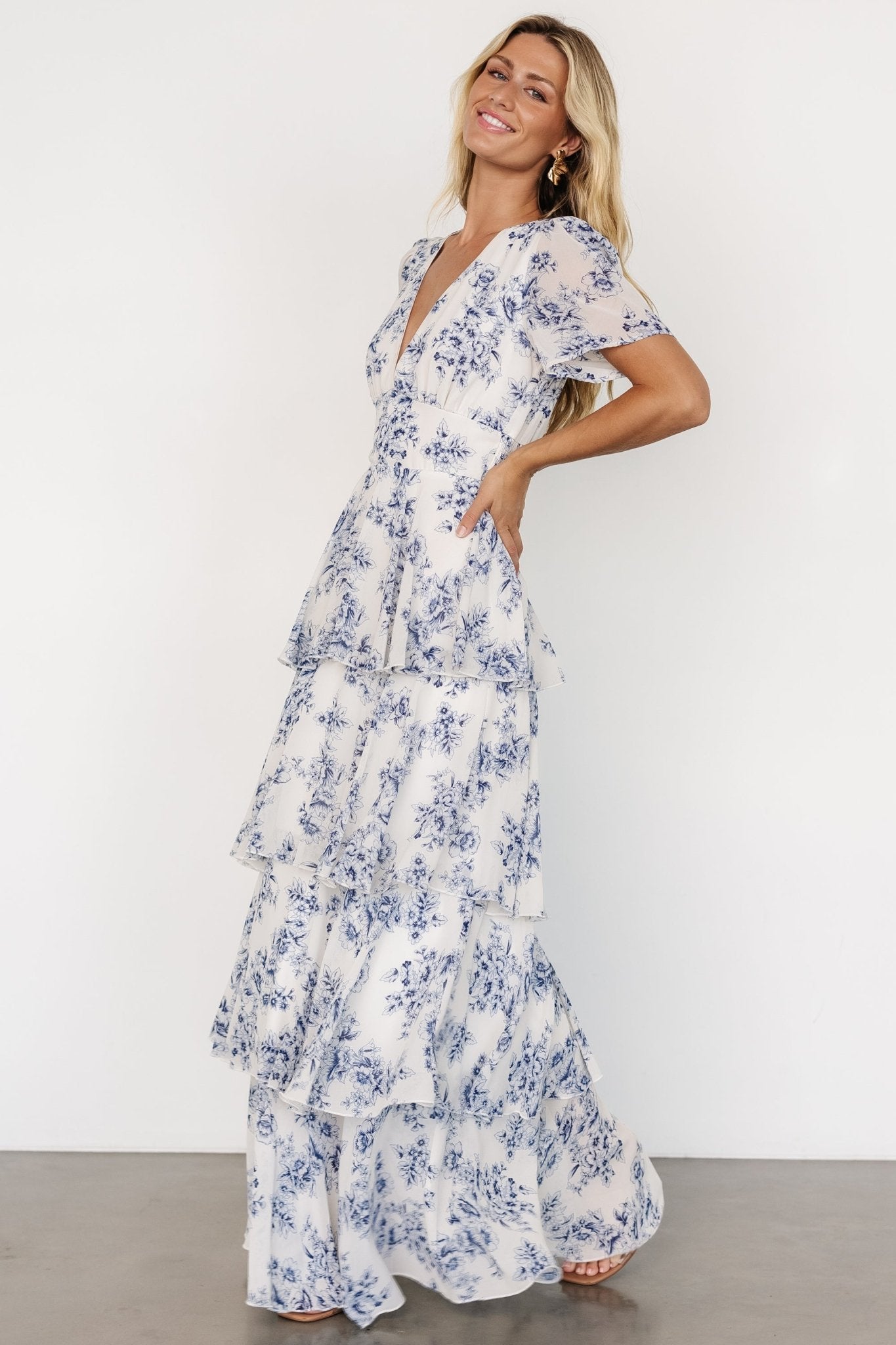 Montaigne Ruffle Maxi Dress | Off White + Blue Sale Low Pice Fee Shipping