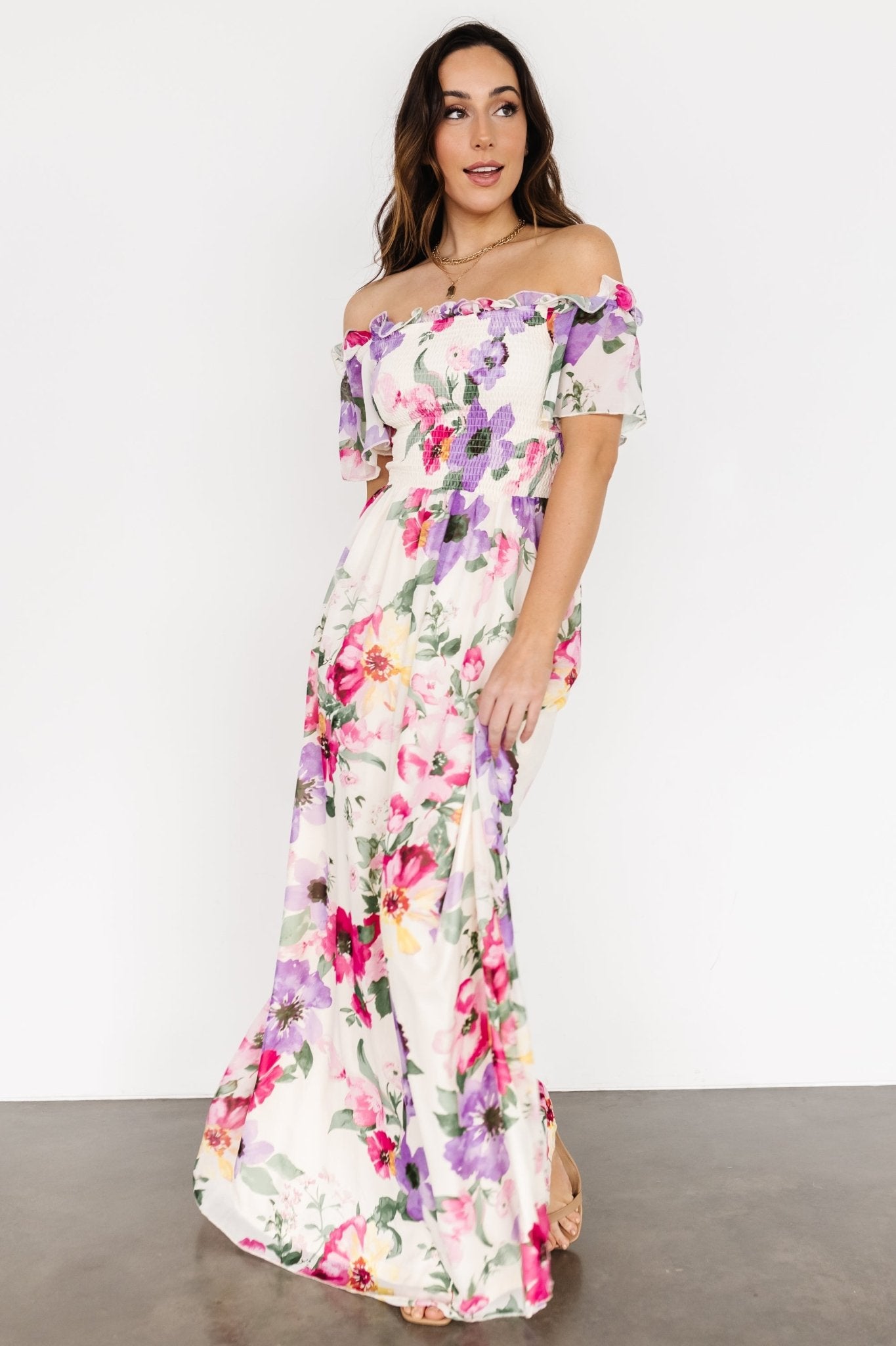 Elina Maxi Dress | Ivory + Pink Multi Floral Sale Fashion