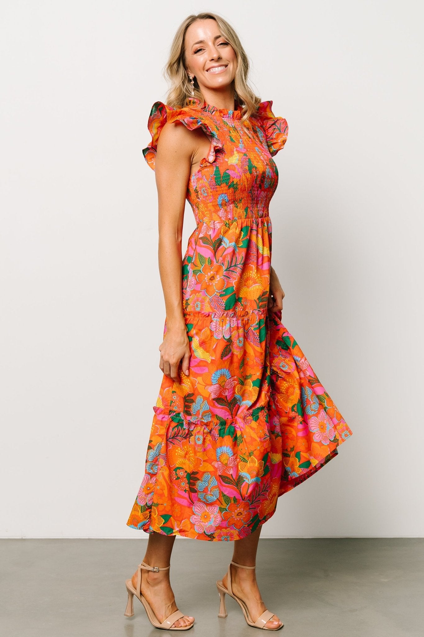 Emily Smocked Tier Dress | Orange Floral Cheap Sale Many Kinds Of